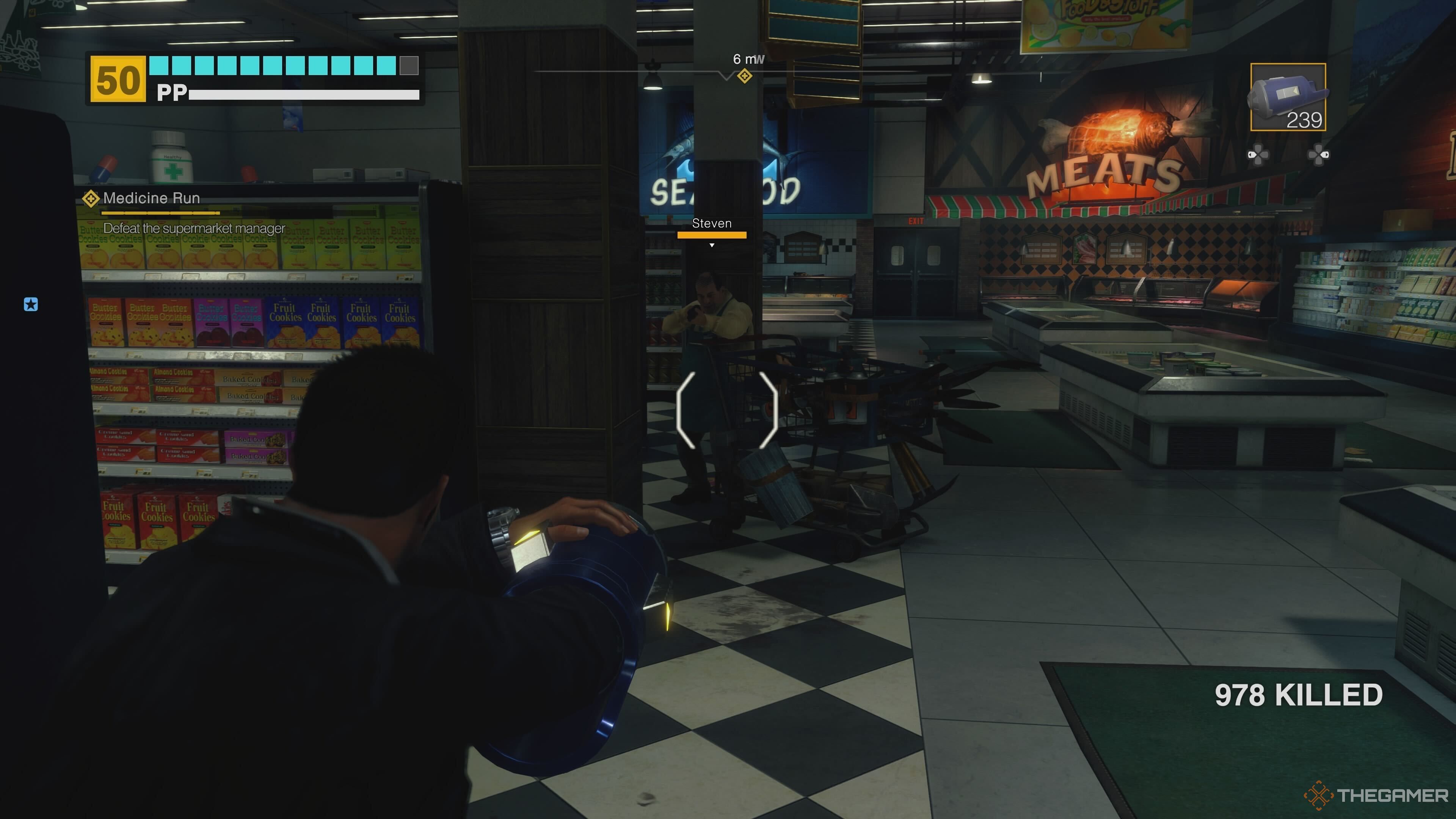 Steven aiming at Frank in Dead Rising Deluxe Remaster.