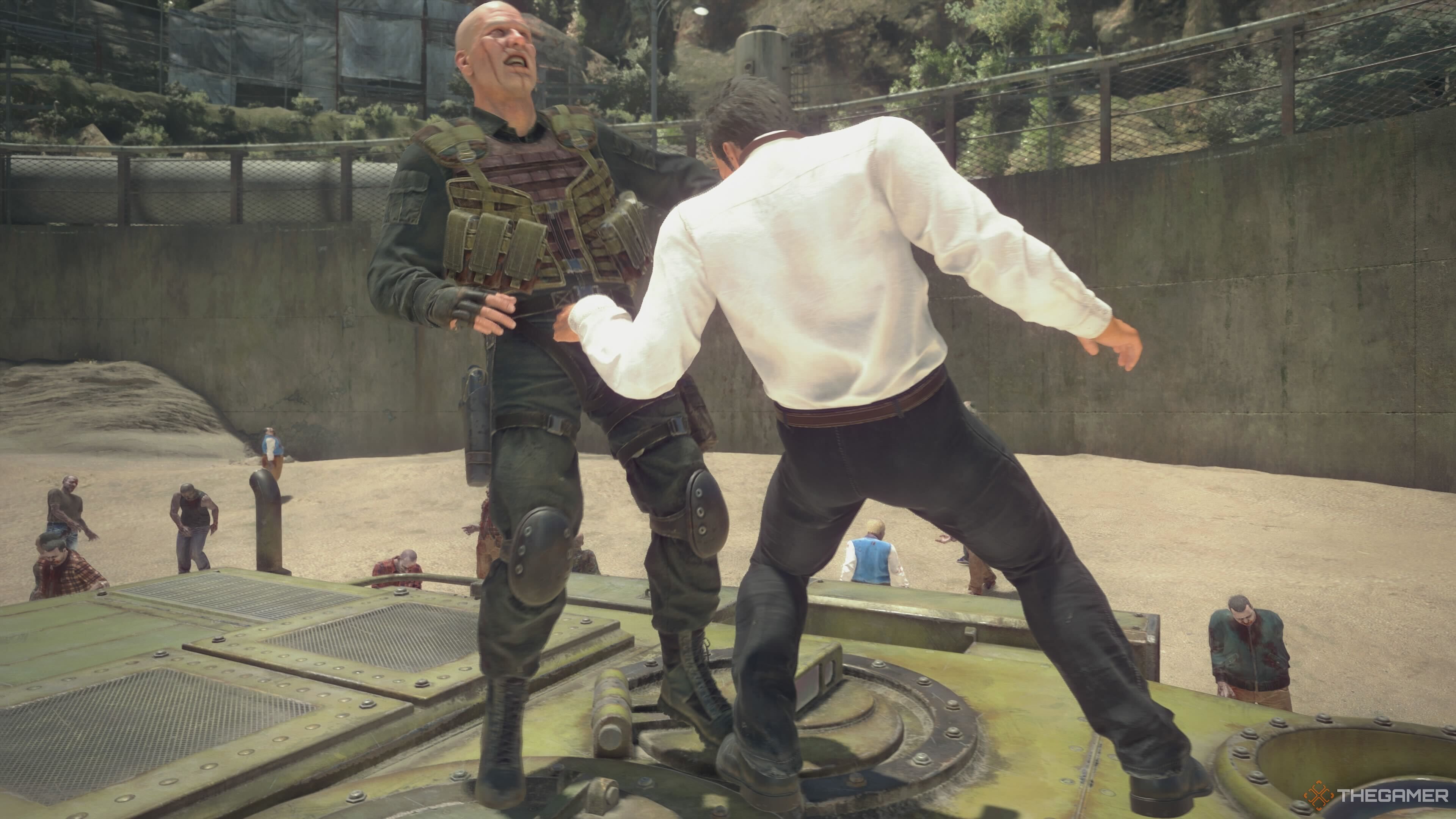 Frank finishing off Brock in Dead Rising Deluxe Remaster.