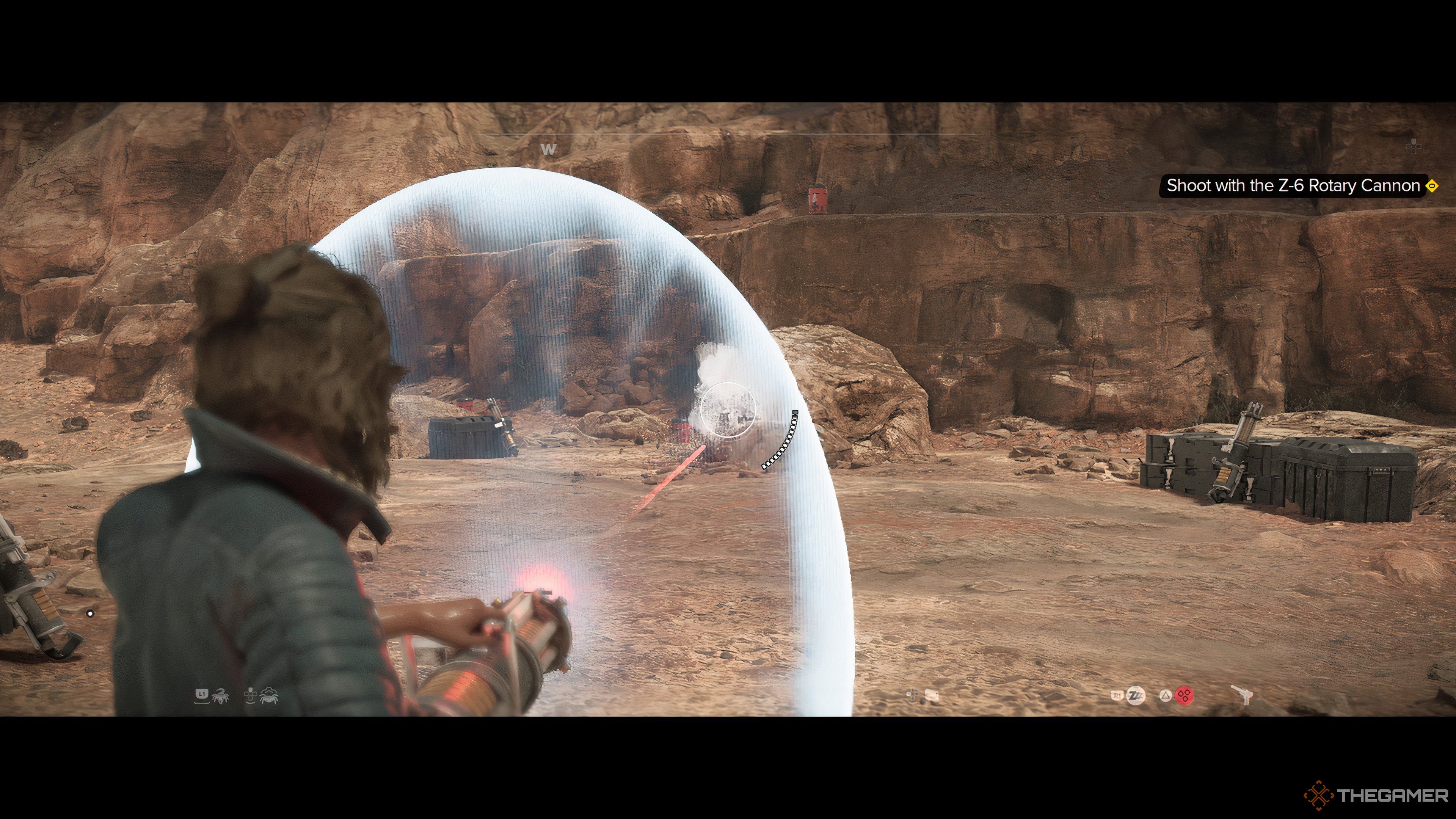 Using Z-6 Rotary Cannon On Stormtroopers In Star Wars Outlaws.