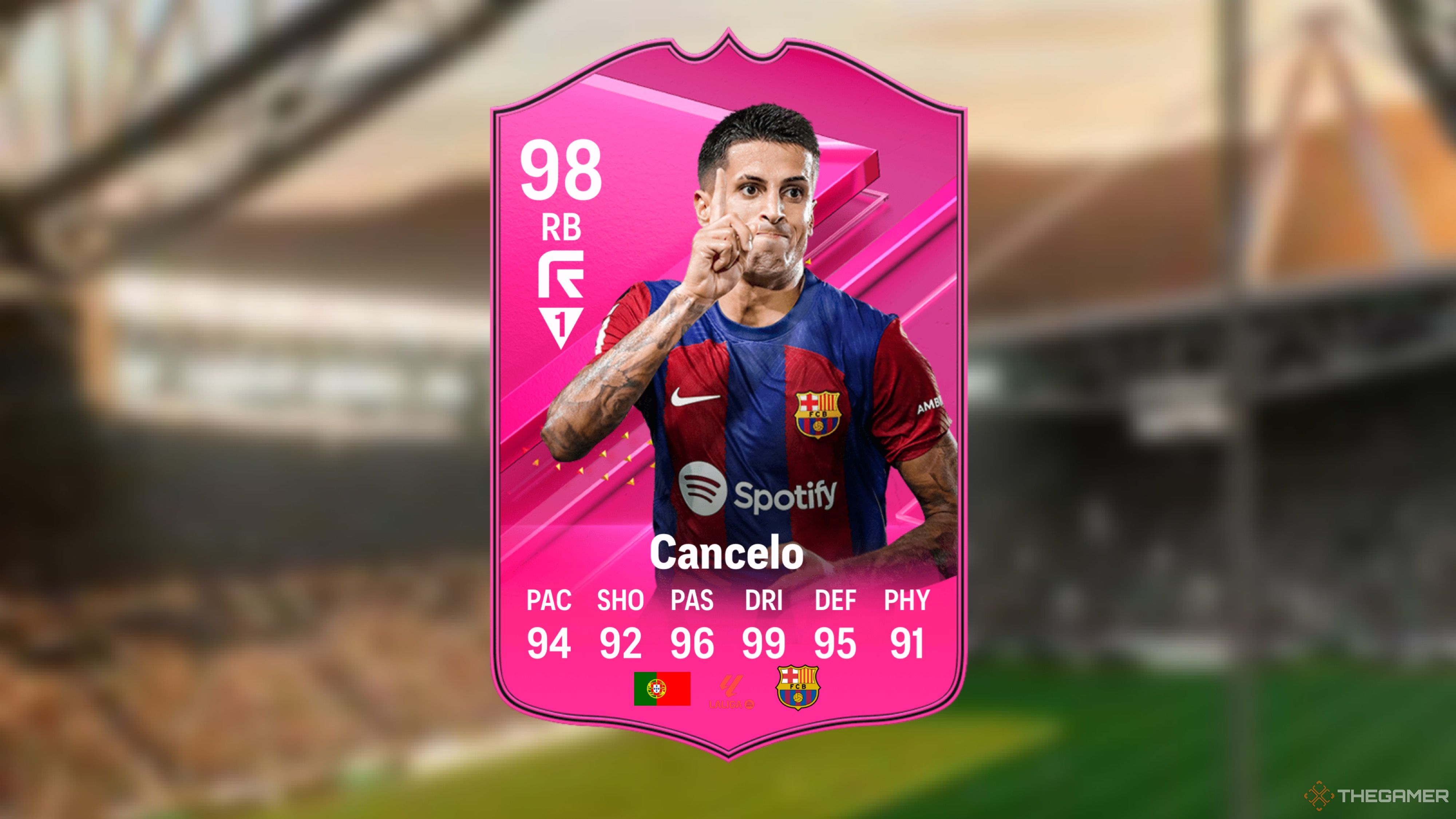 Image showing Cancelo card against a faded stadium background. 