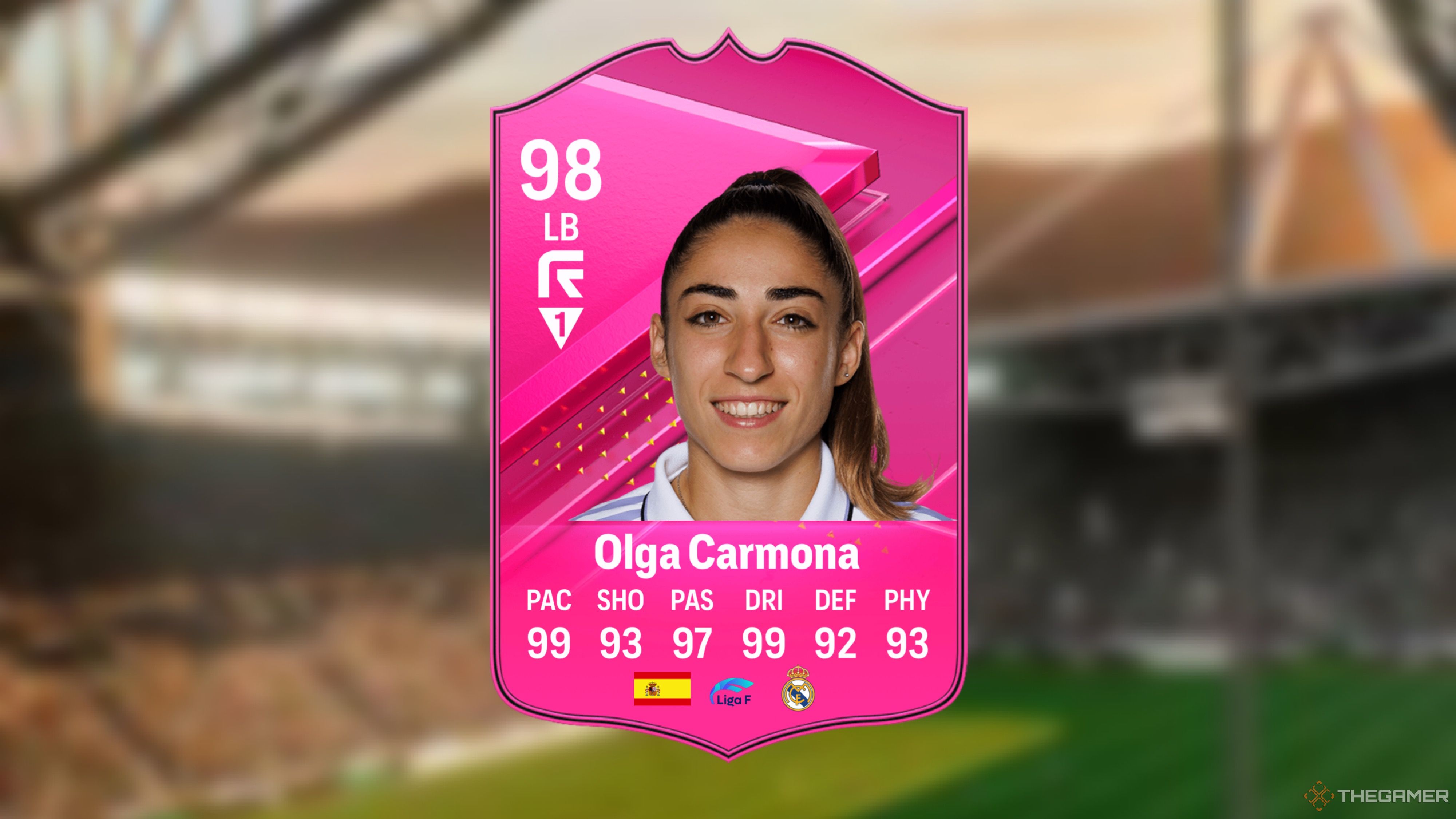 Image showing Carmona card against a faded stadium background. 