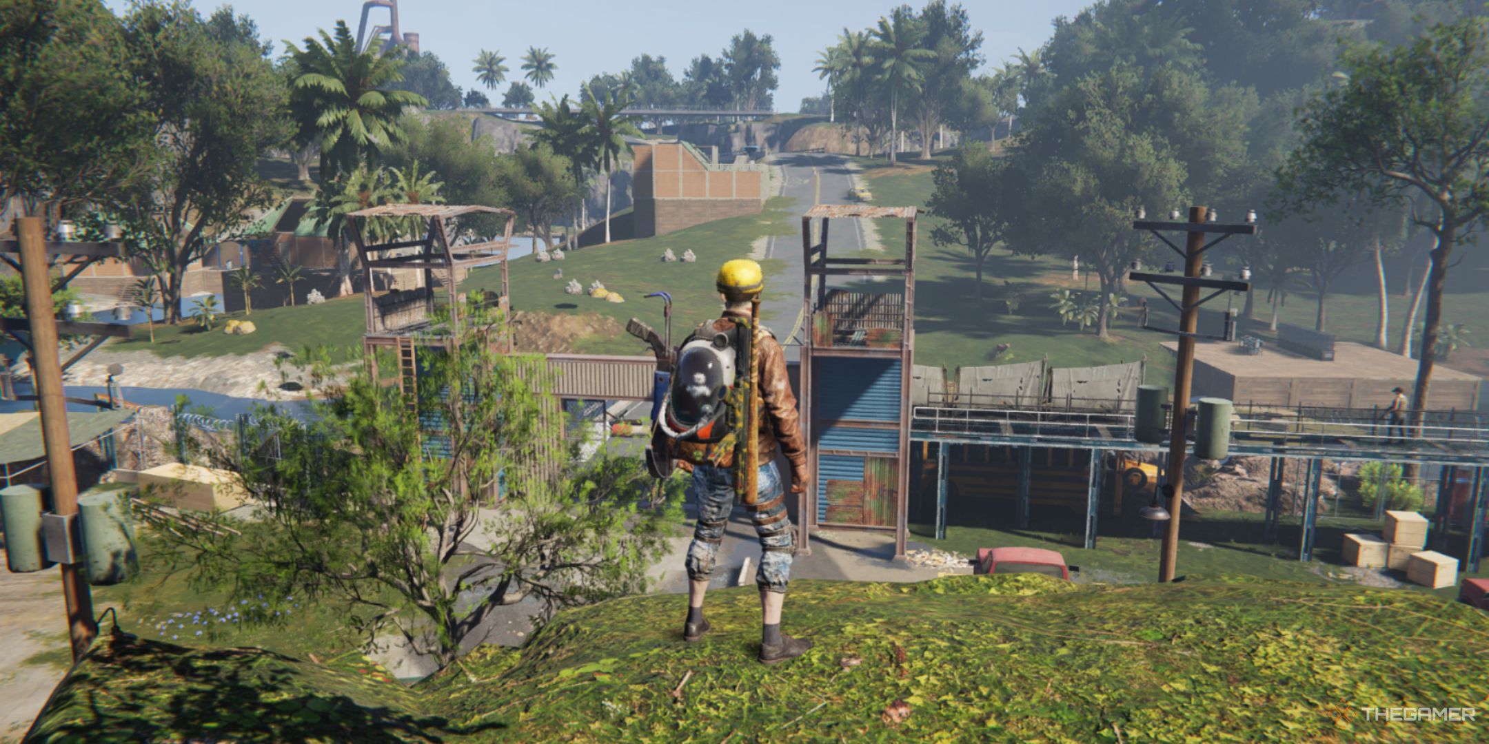 A player looking at the Meyer's market entrance in Once Human