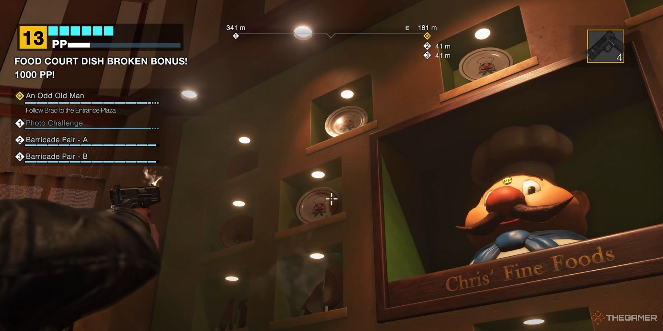 Shooting at the plates in Dead Rising Deluxe Remaster for some free PP. 