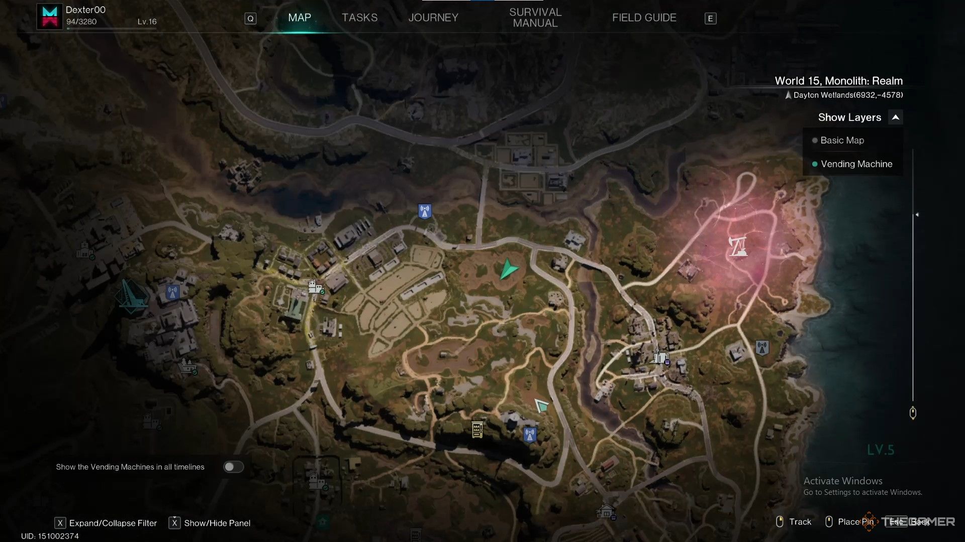 An image showing the exact map location between Brookham and Coastside Plaza in Once Human.