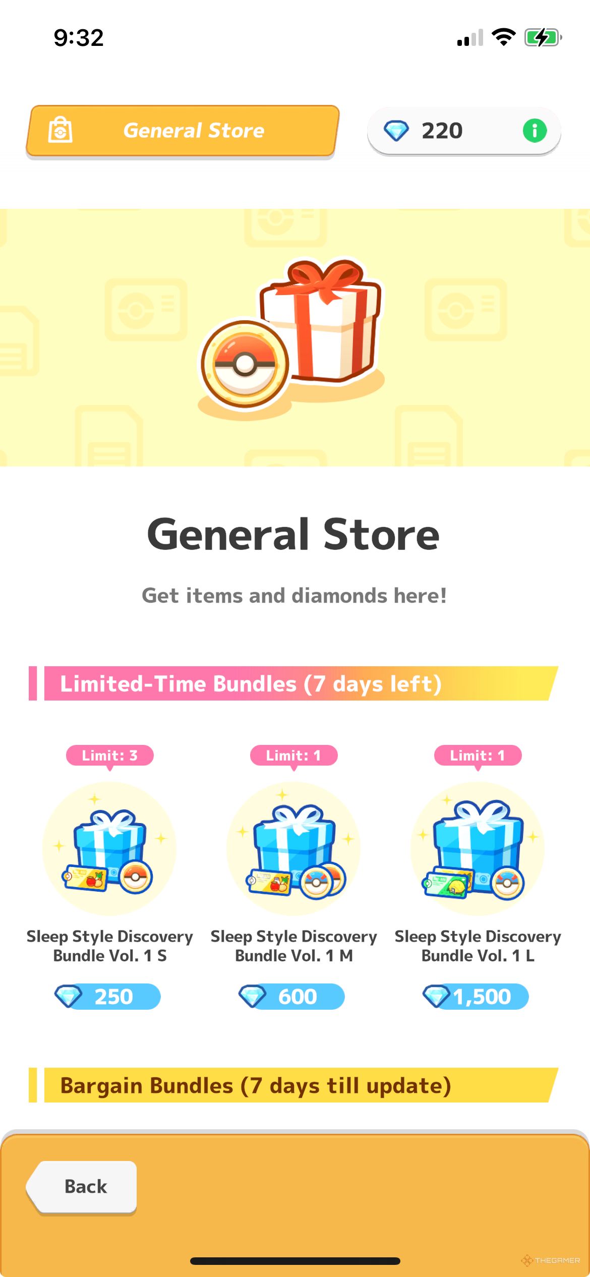Pokemon Sleep General Store showcasing the three Sleep Style Discovery bundles on sale.