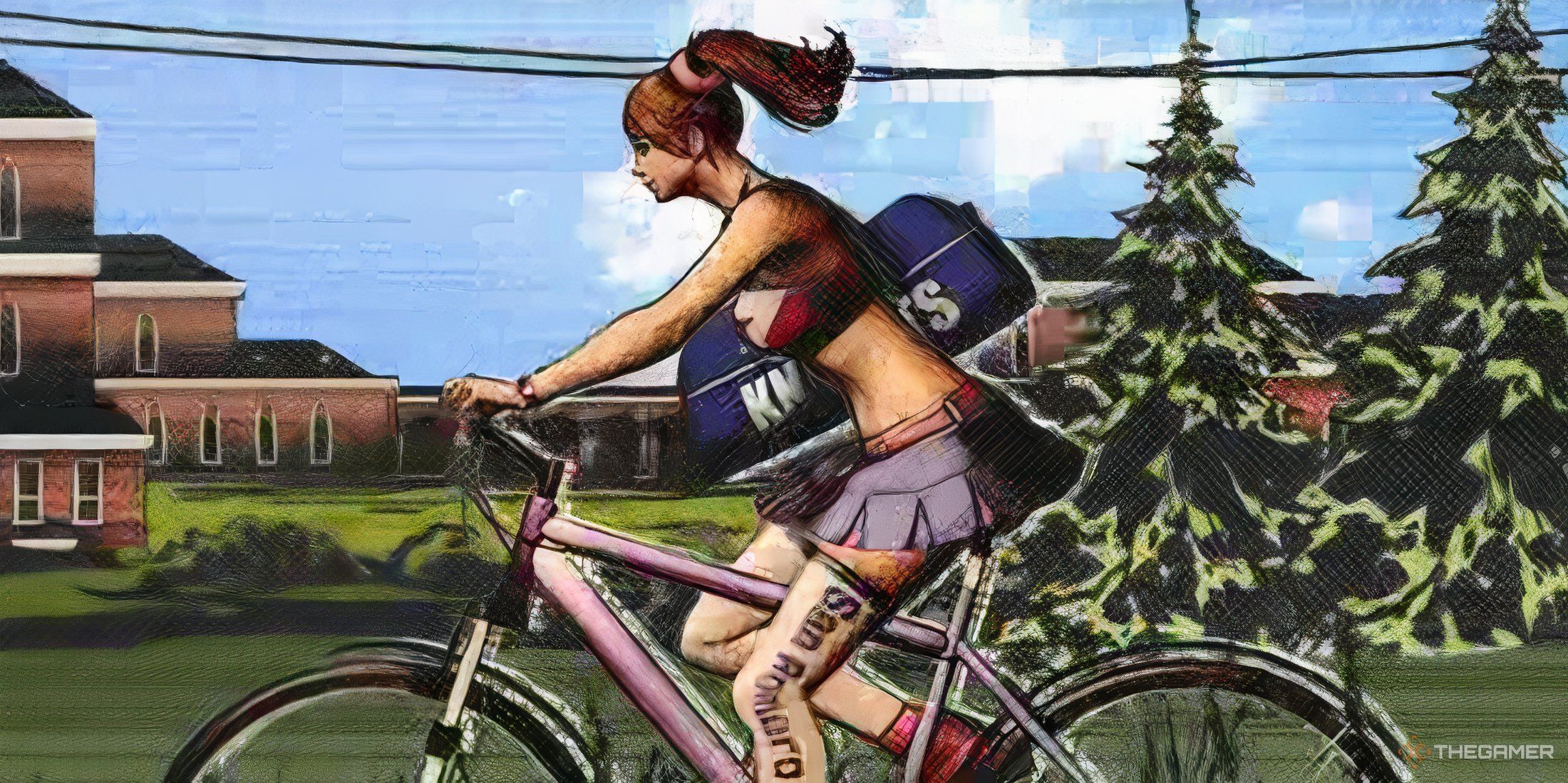 Juliet riding her bicycle in a loading screen in Lollipop Chainsaw RePop.