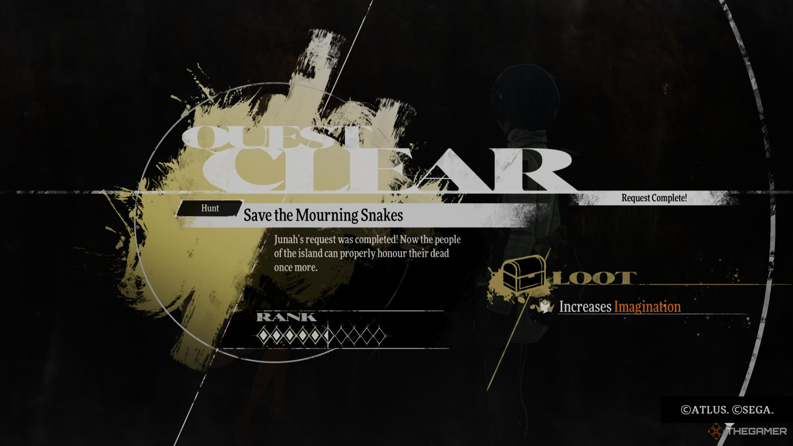 The quest completion screen for Metaphor: ReFantazio's Save the Mourning Snakes.