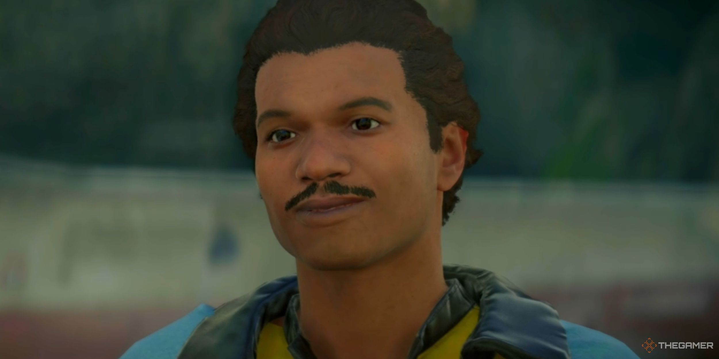 Kay speaking with Lando Calrissian in Star Wars Outlaws.