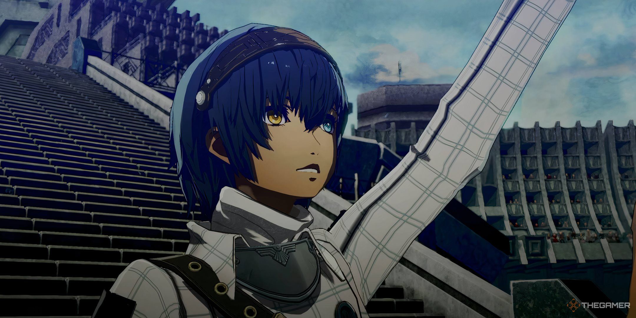 The protagonist cheering in Metaphor ReFantazio