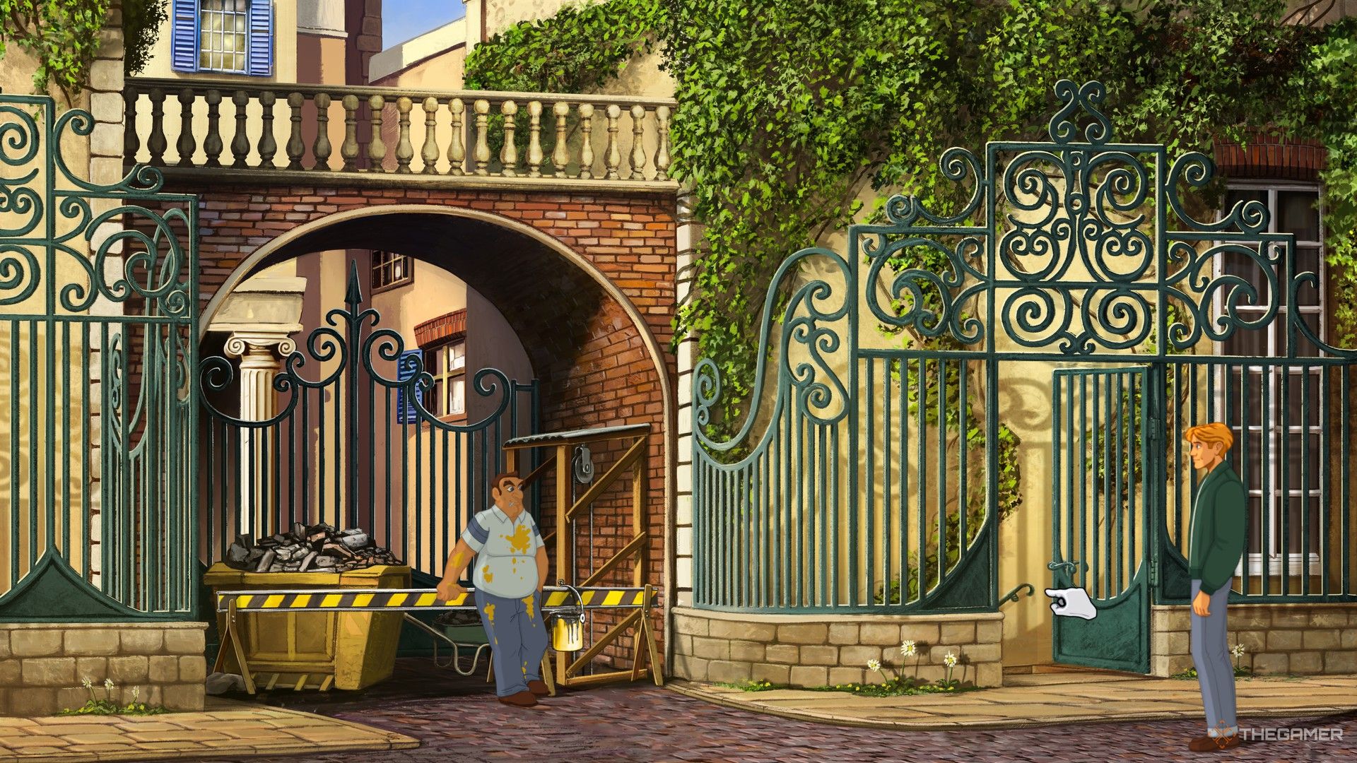 Through the gate at the Site de Baphomet in Broken Sword Reforged.
