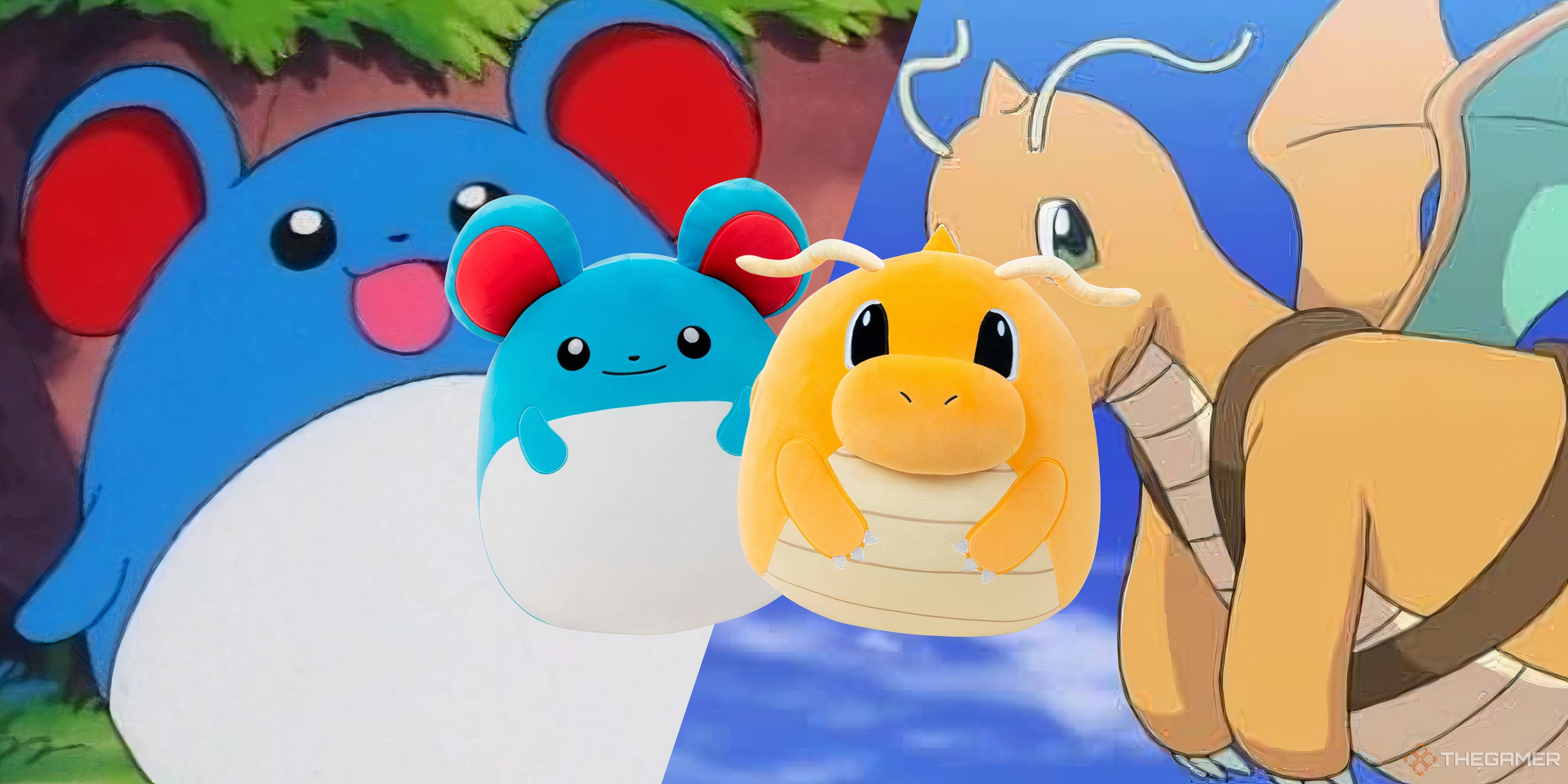 marill and dragonite pokemon squishmallows