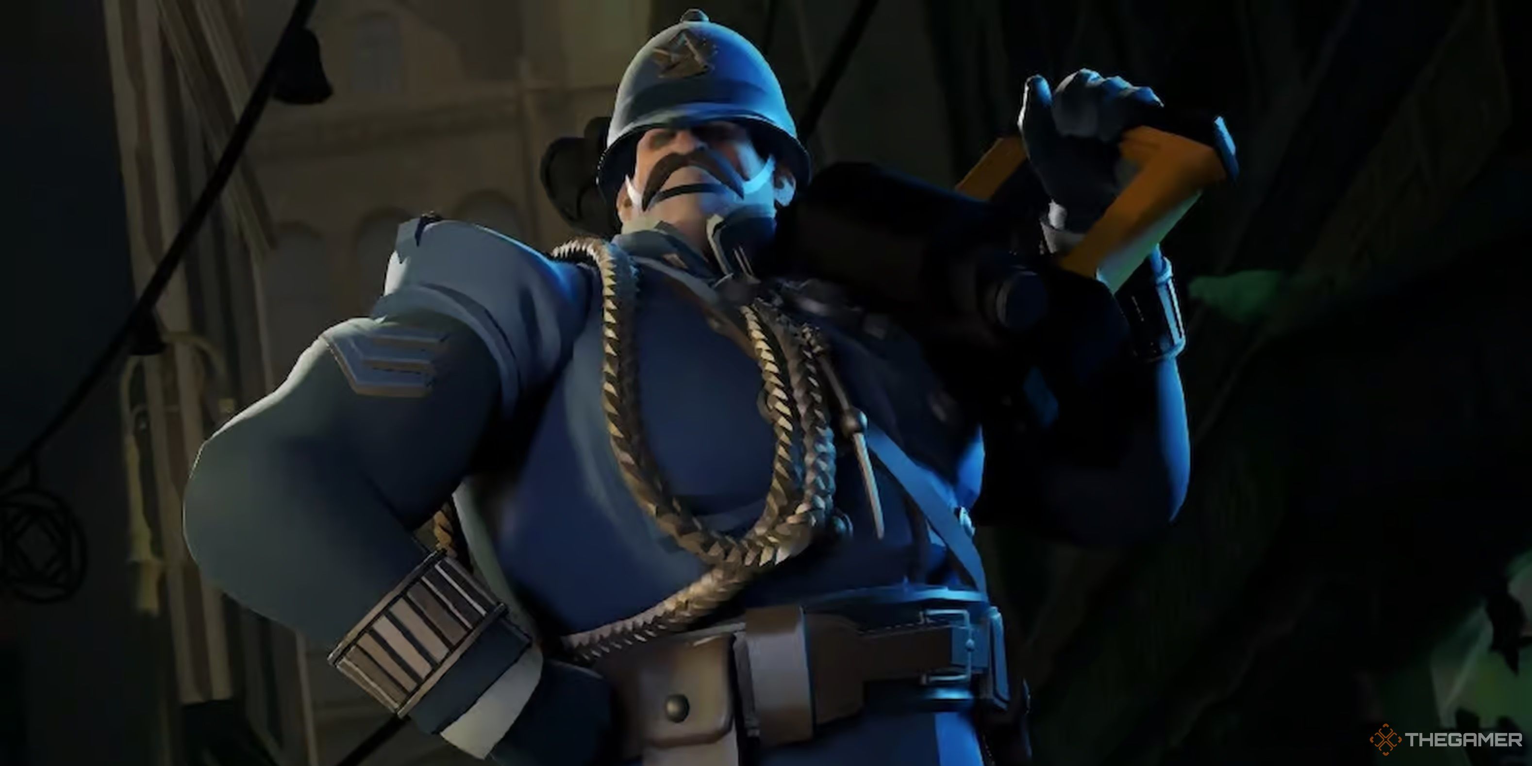 Warden from Deadlock standing at attention.