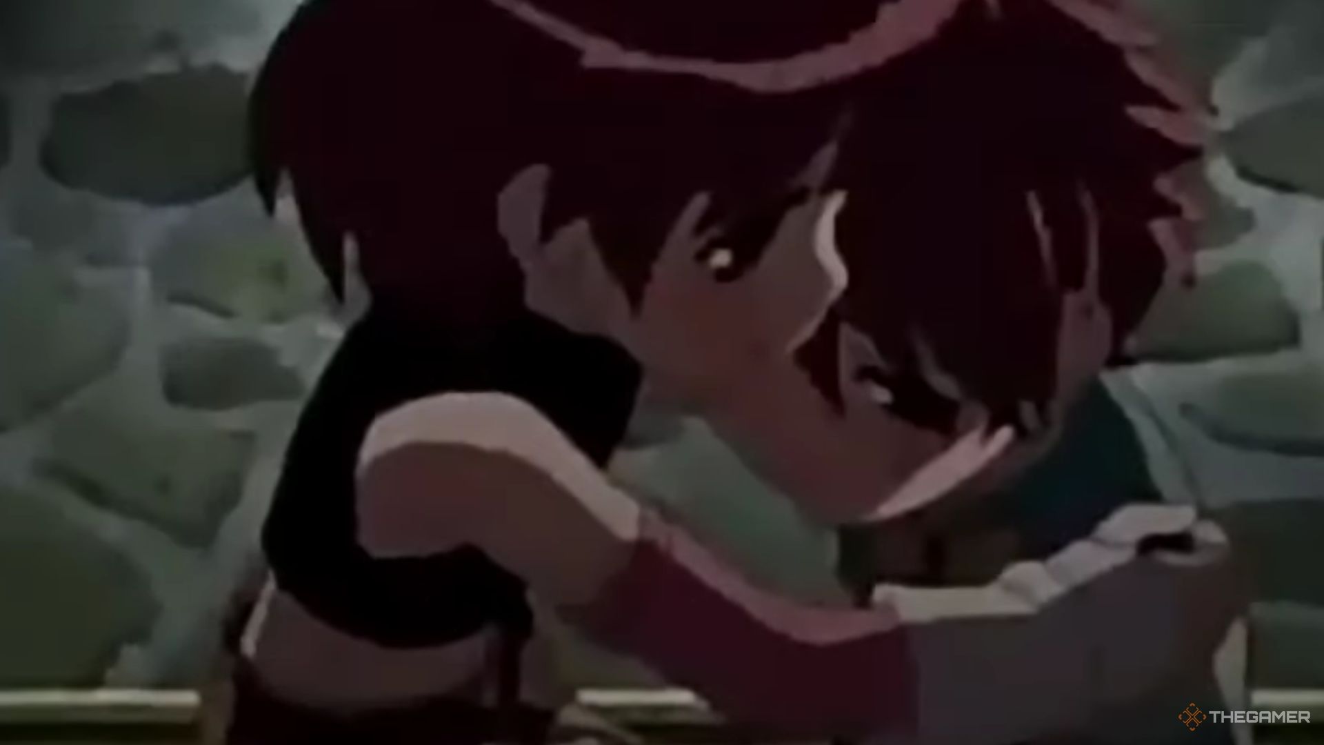 Aria is hugging Aaron in rune factory 2.