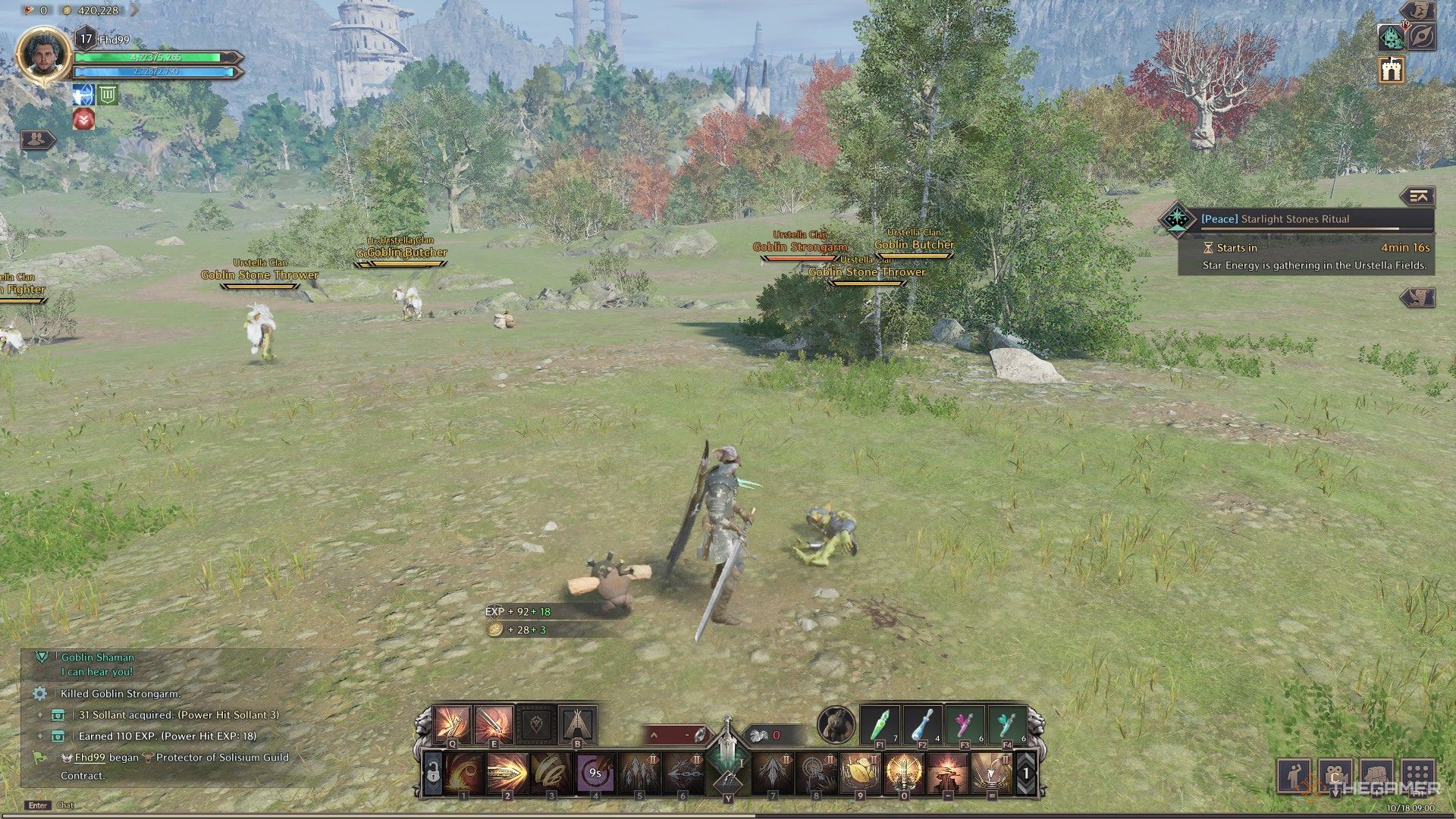The player has received increased experience by defeating an opponent with a power hit in Throne And Liberty.