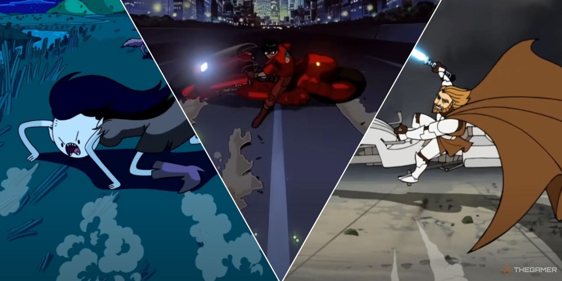 A collage of anime and cartoon characters doing the Akira Slide.