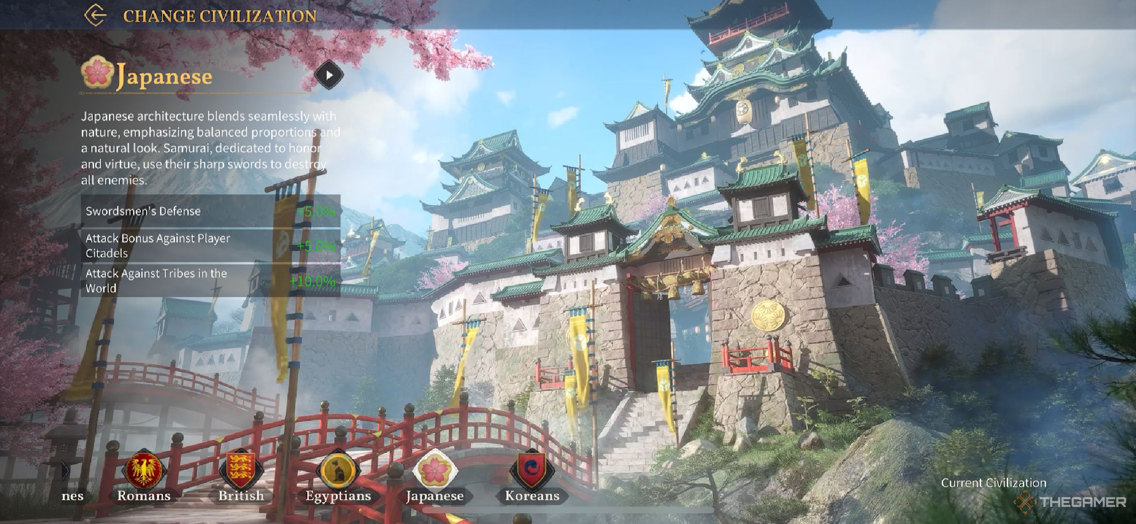 A player looking at the Japanese Civilization.