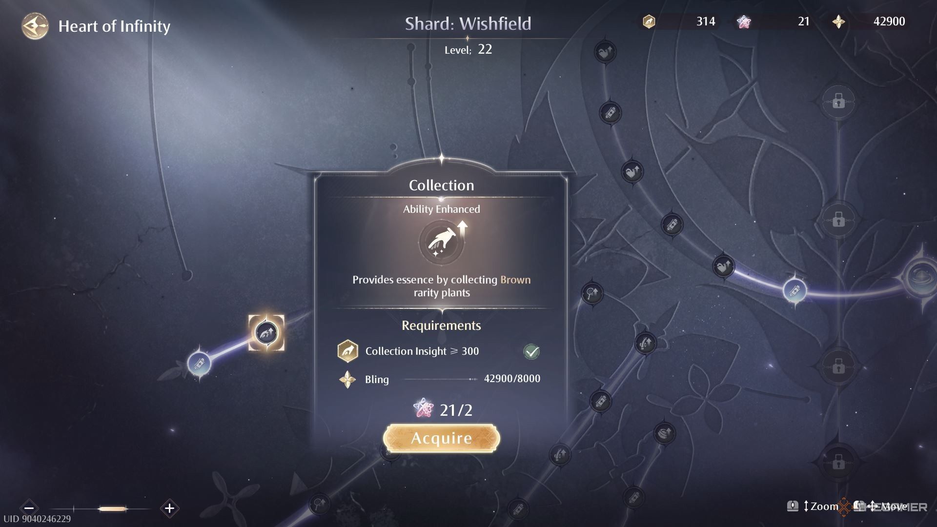 Advancing the Collection skill in the Heart of Infinity in Infinity Nikki.