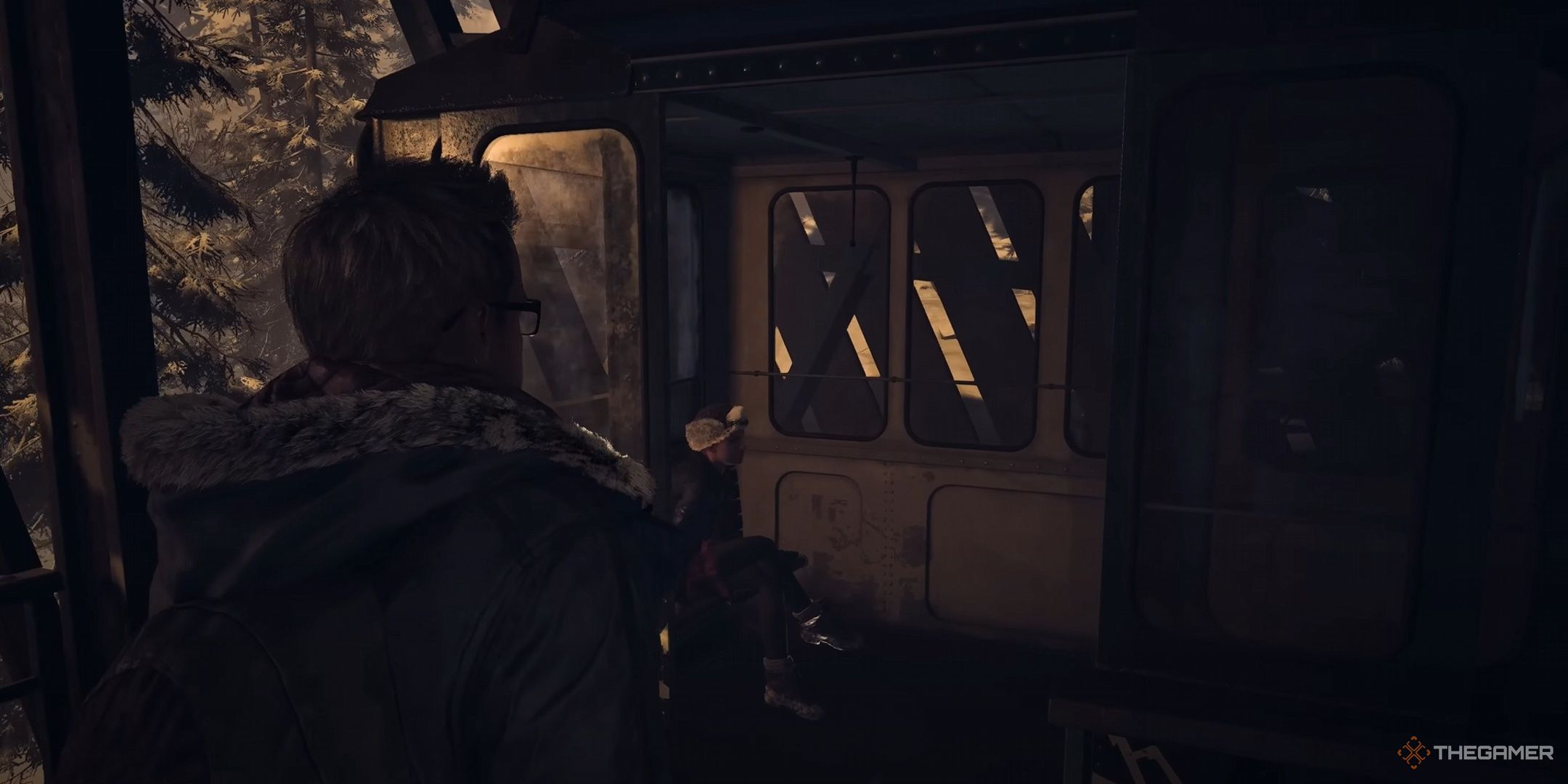 An over the shoulder view of Chris in the Until Dawn Remake.