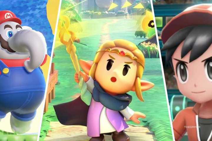 elephant mario in wonder, zelda in echoes of wisdom, and trainer in let's go pikachu