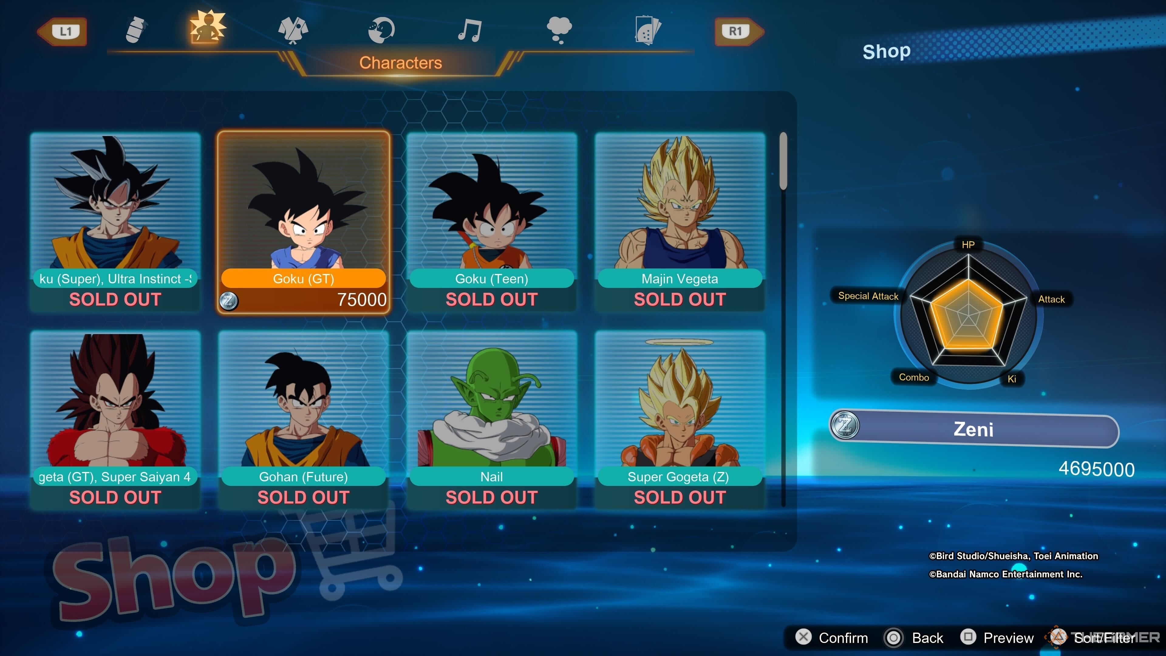 The shop in Dragon Ball: Sparking Zero.
