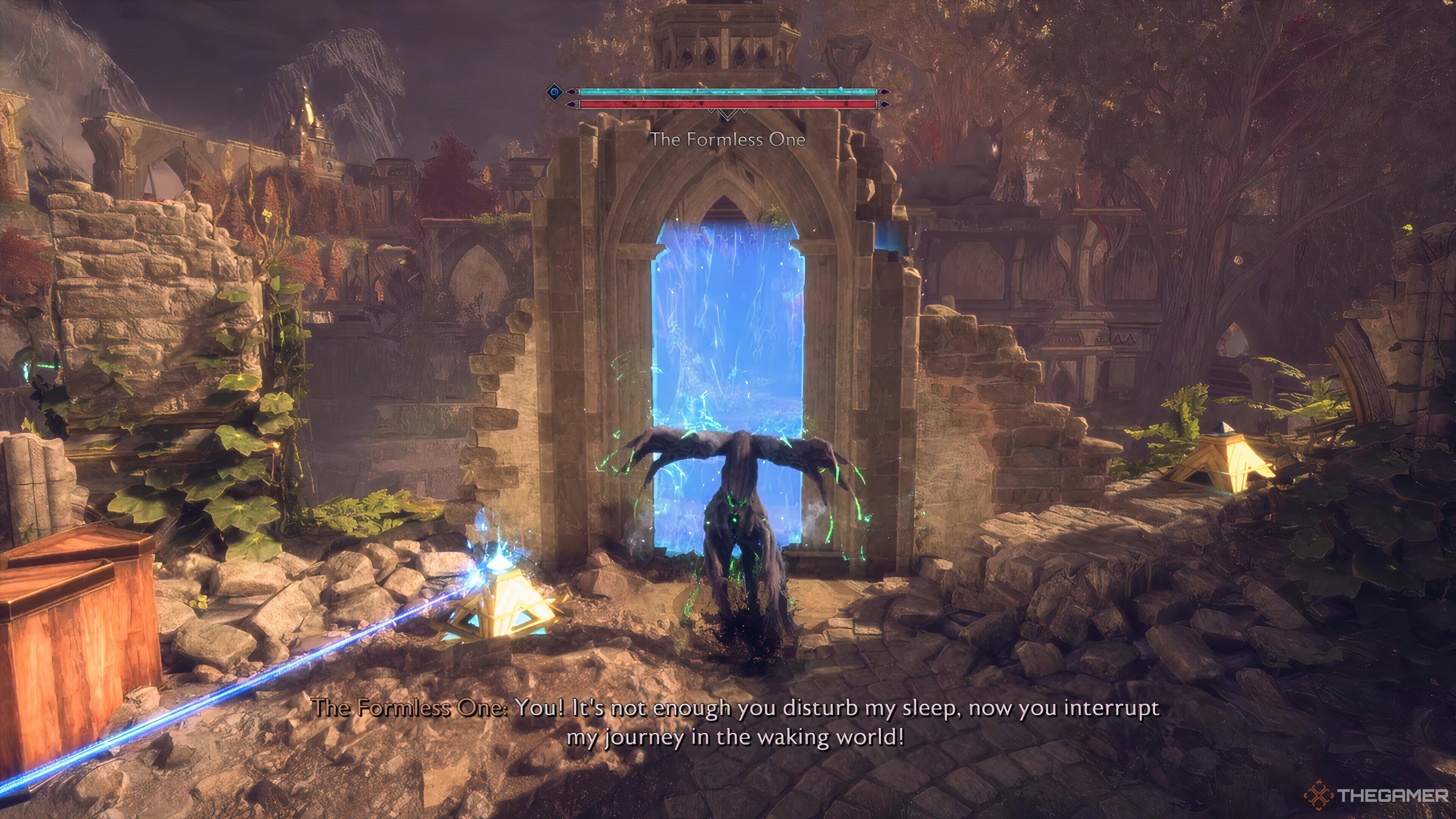 The start of the fight with The Formless One in Arlathan in Dragon Age: The Veilguard.
