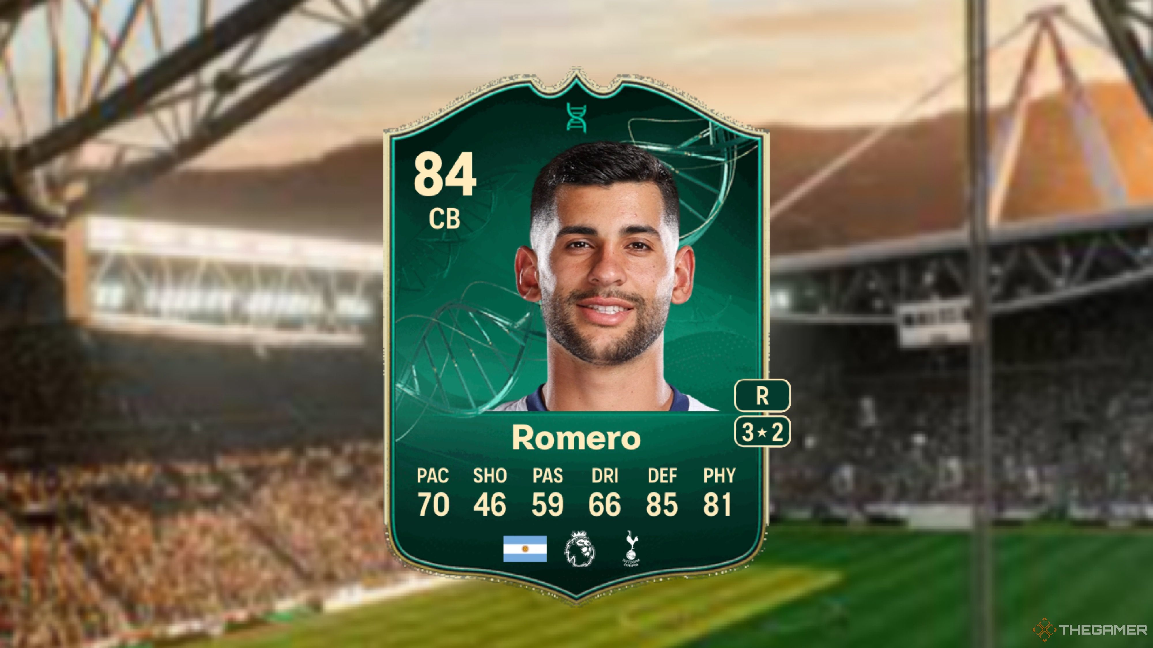 Image showing Romero card against a faded stadium background. 