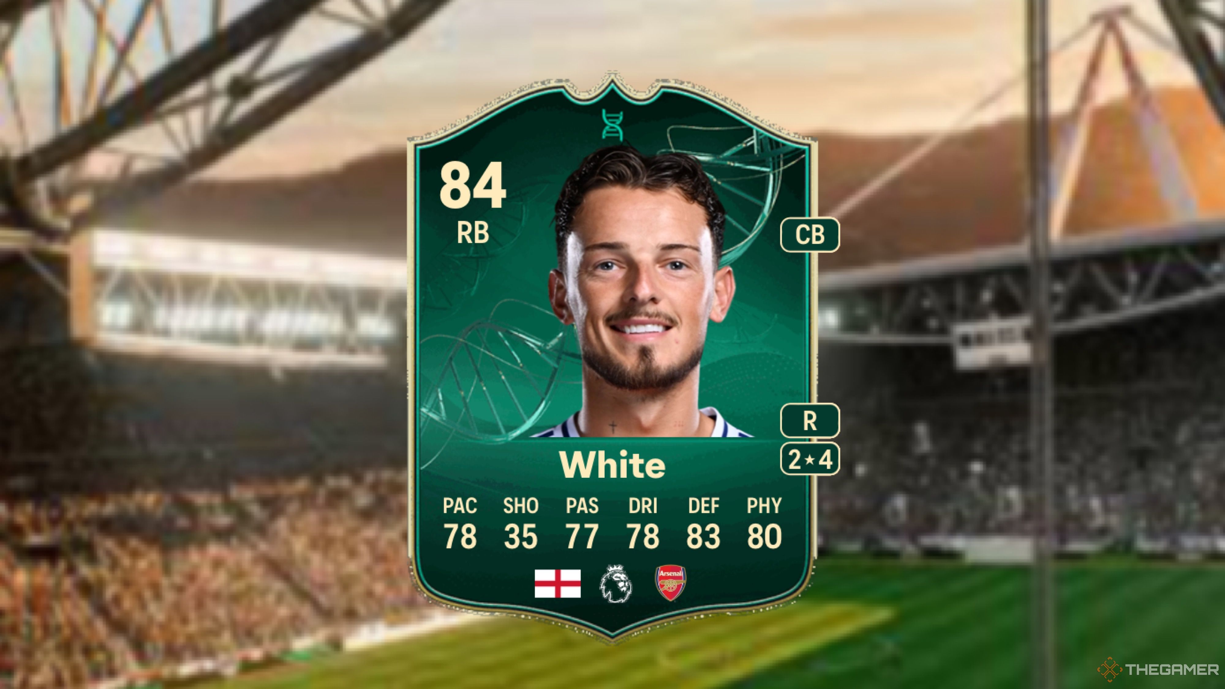 Image showing White card against a faded stadium background. 