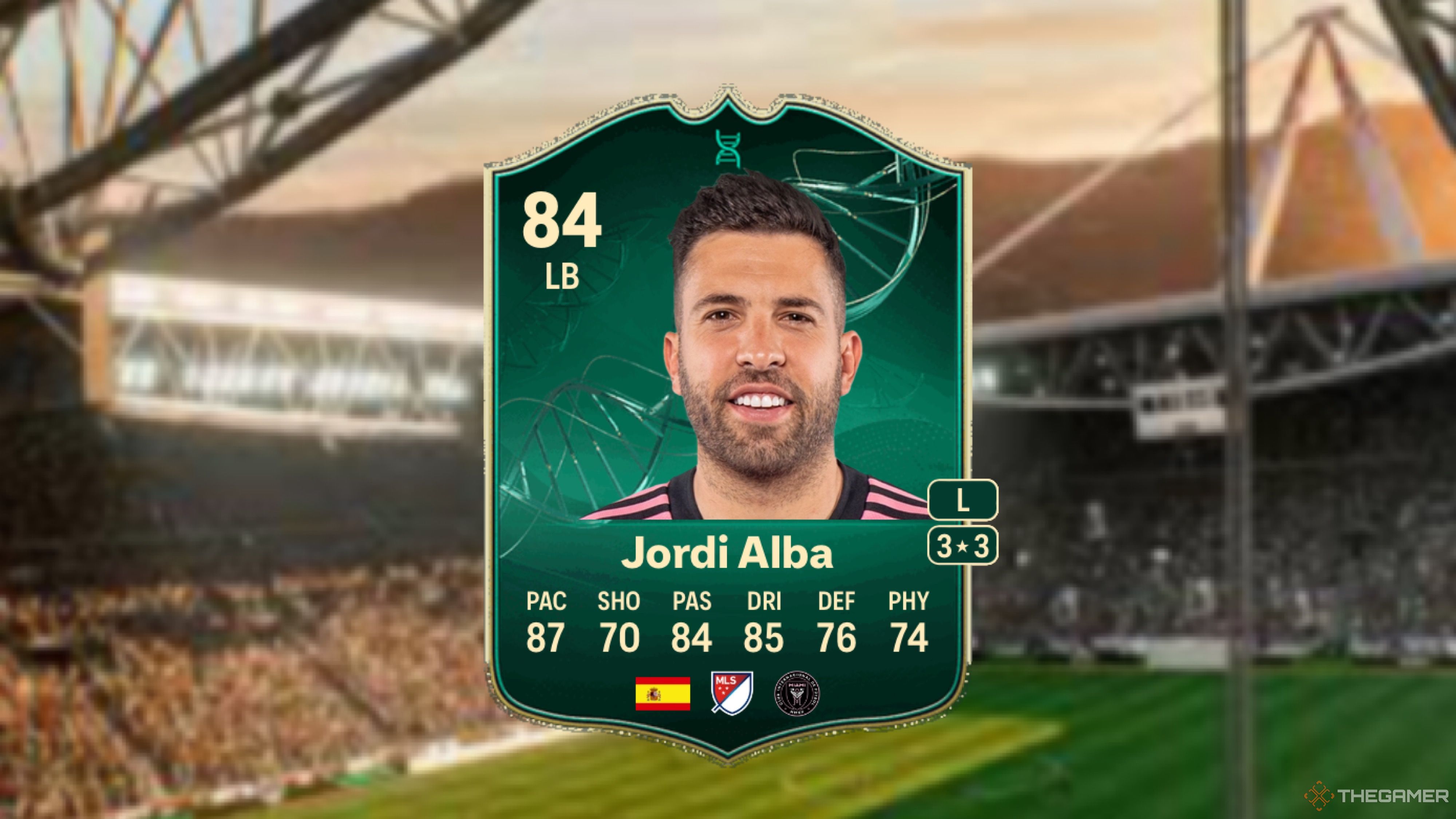 Image showing Alba card against a faded stadium background