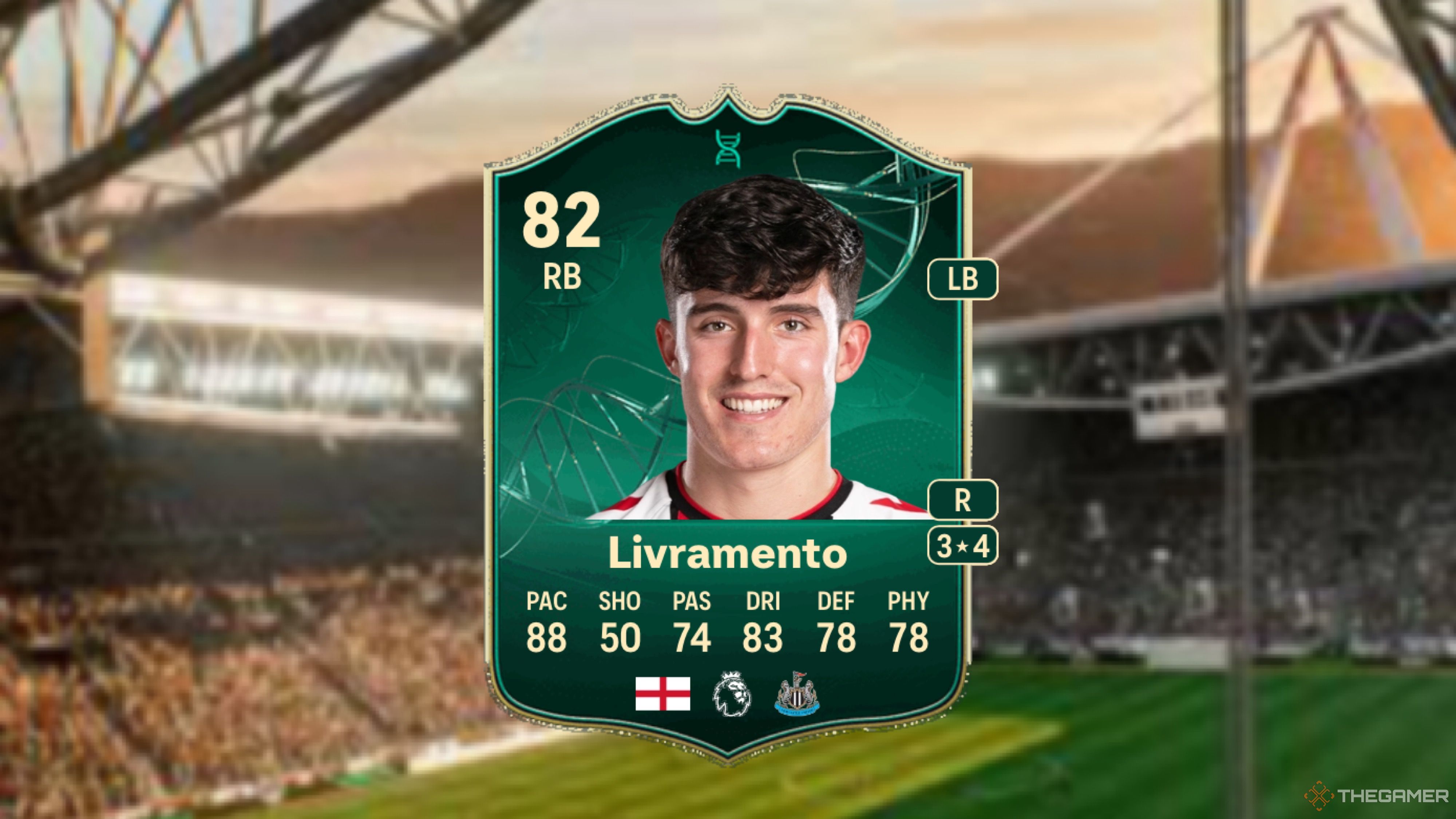 Image showing Livramento card against a faded stadium background.