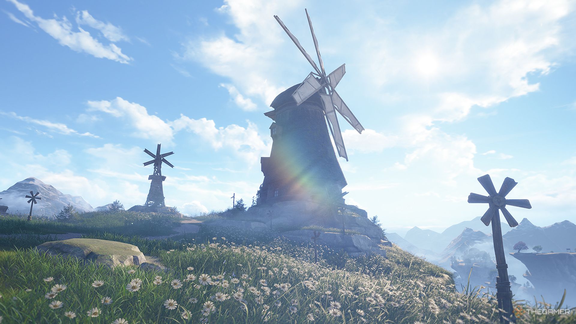Infinity Nikki A scenic view of the windmills.