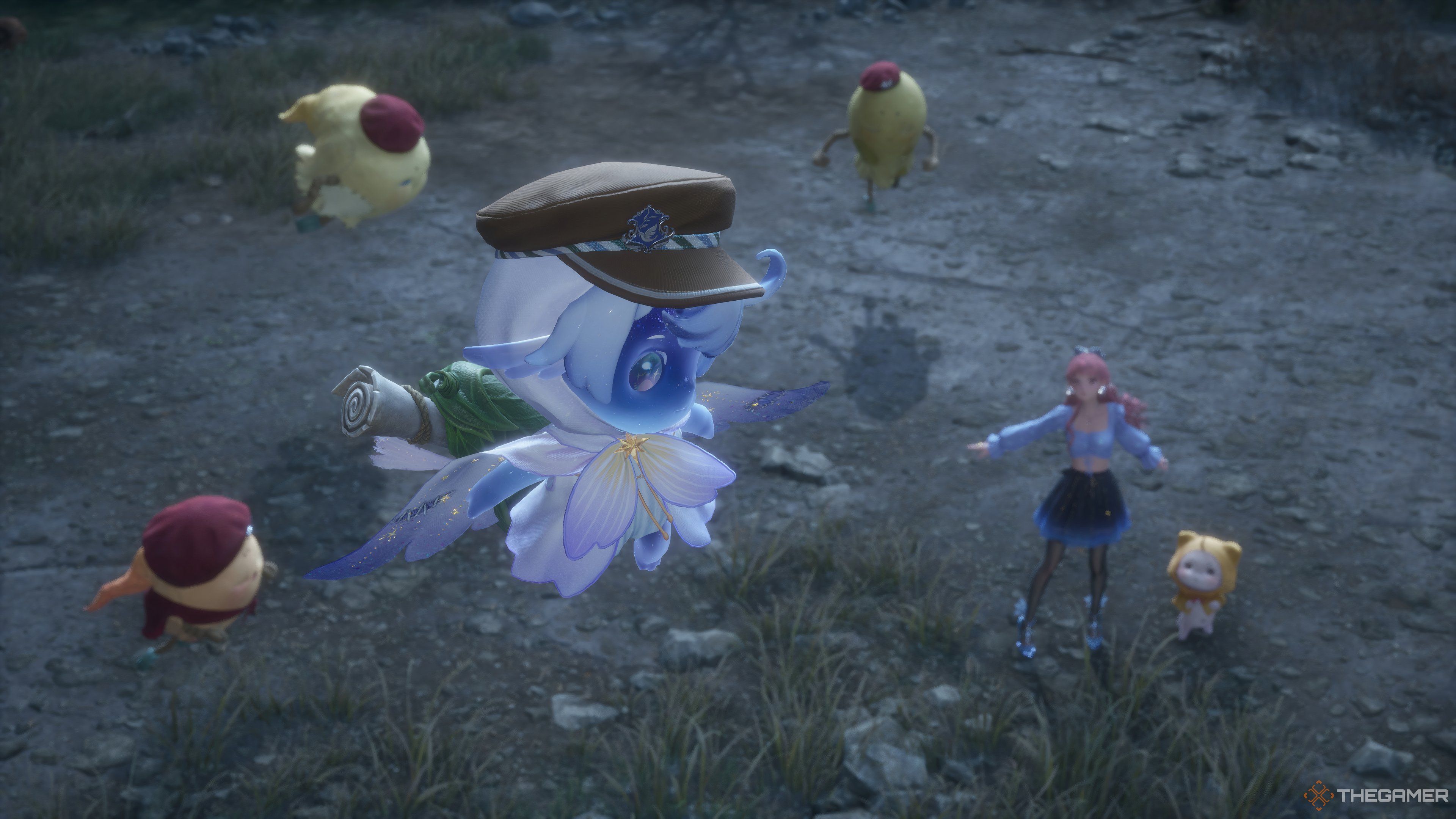 Giroda wearing the hat Raggy made while floating above Nikki and the other pieceys in the dark.