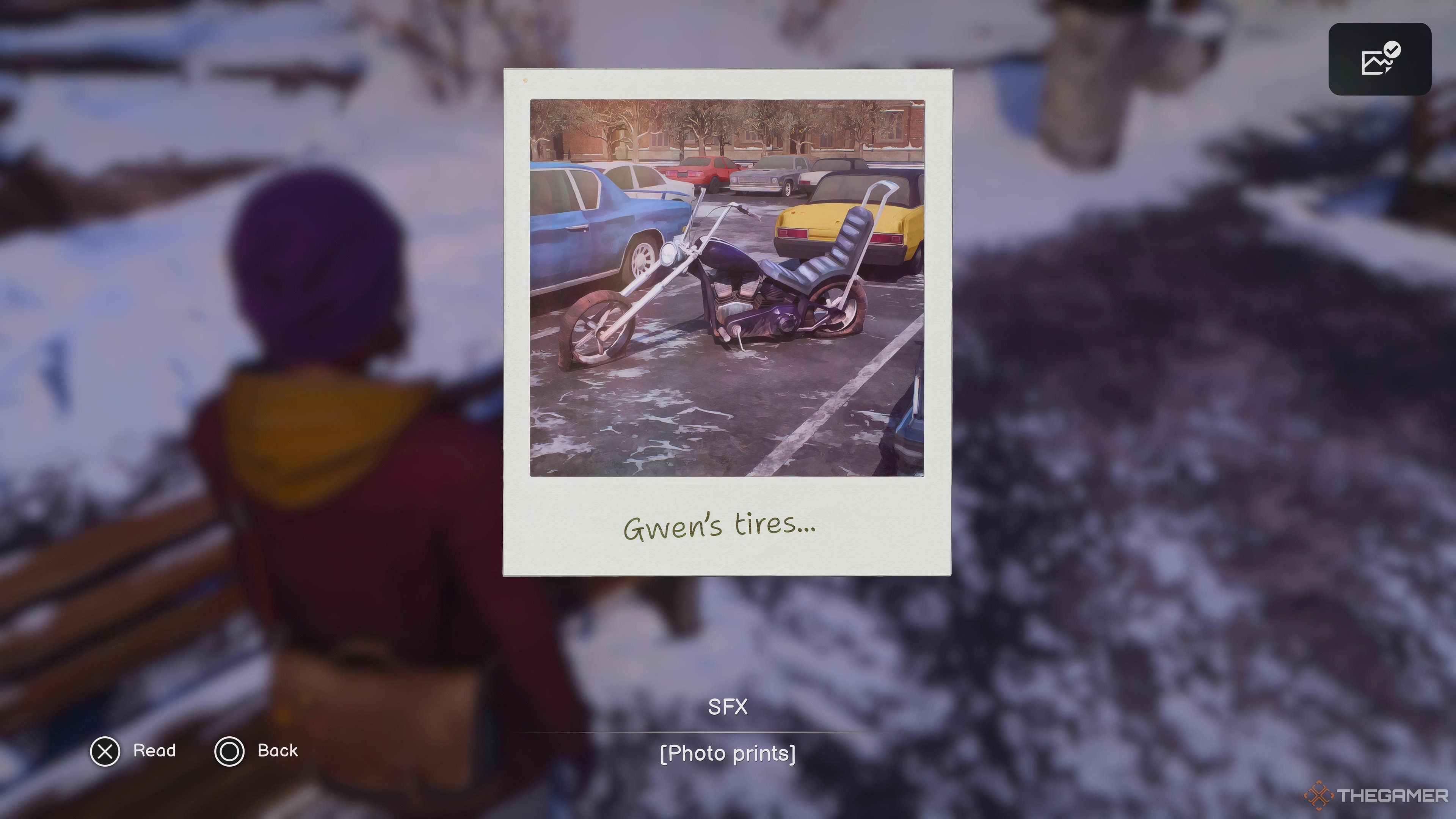 Polaroid of Gwen's Slashed Motorcycle Tires In Life Is Strange: Double Exposure.
