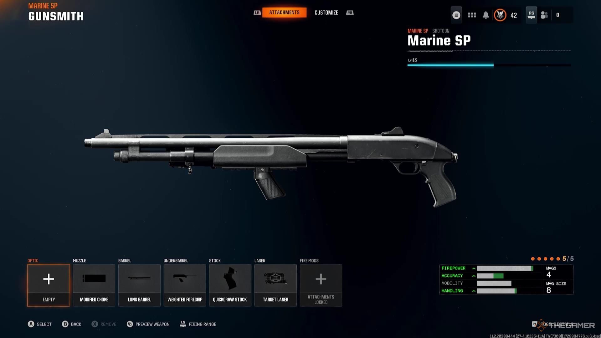 The Marine SP shotgun in the Gunsmith of Call of Duty: Black Ops 6.