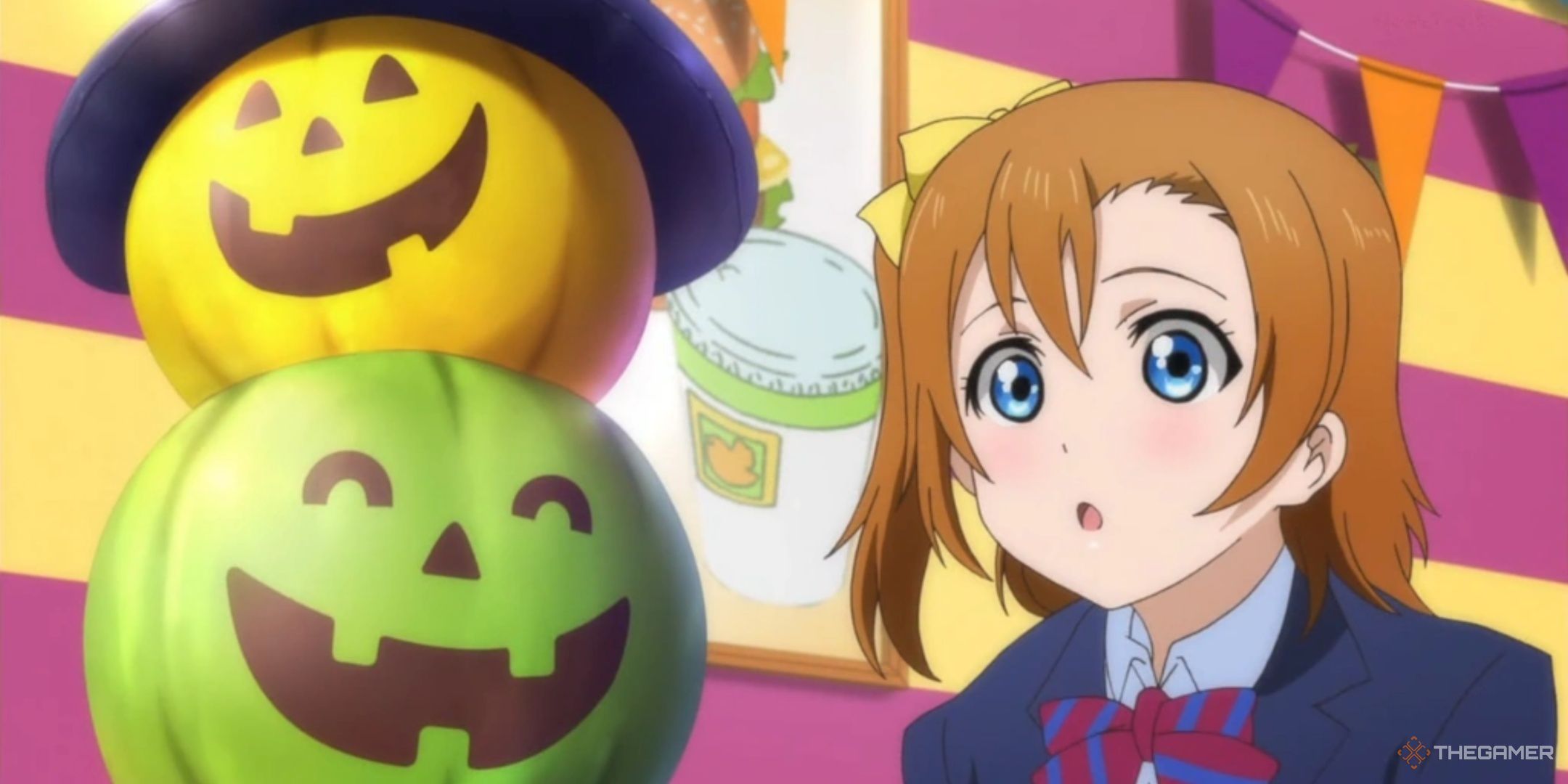 Love Live! Honoka Kosaka staring at Pumpkins.