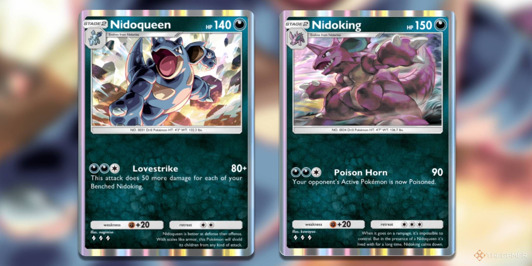 Nidoqueen and Nidoking, from Pokemon TCG Pocket's Genetic Apex set.