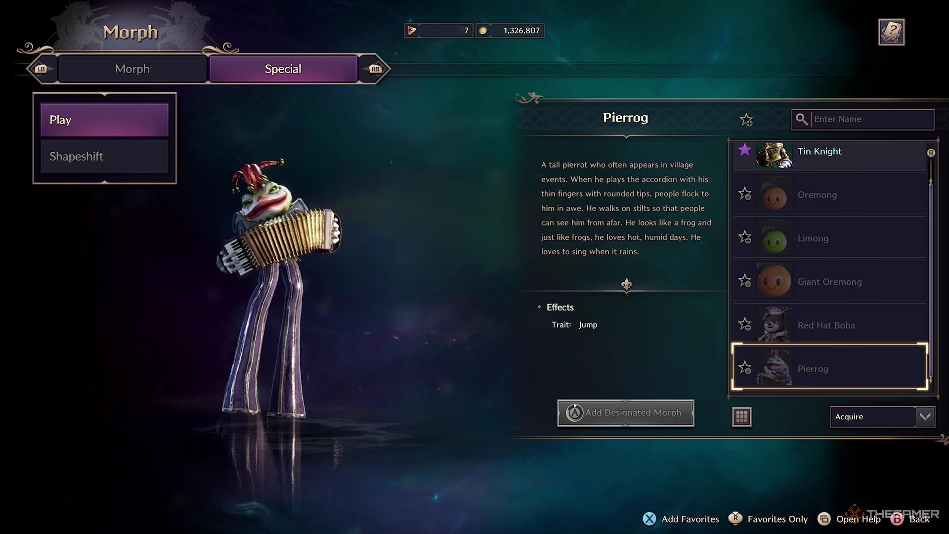 Pierrog in the morph selection screen in Throne and Liberty.