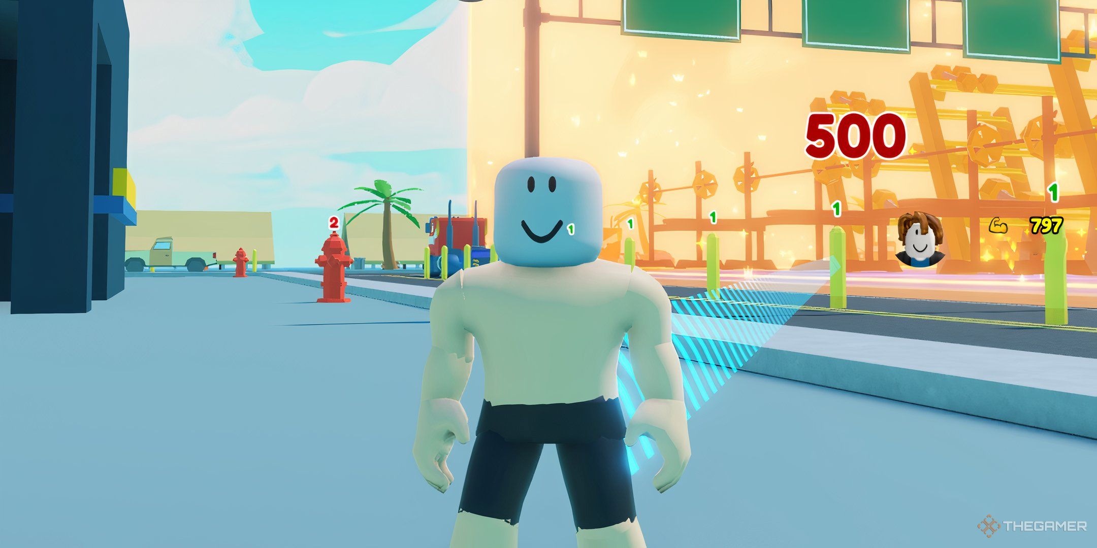 a player in Be a Strongman on Roblox