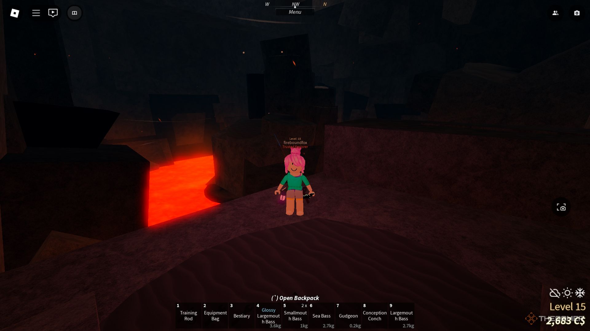 The volcano at the back of Roslit Bay in Fisch on Roblox.