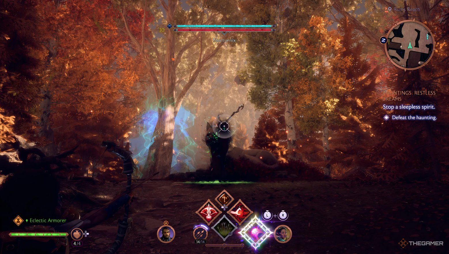 Nocturnix by the wolf statue in Dragon Age The Veilguard