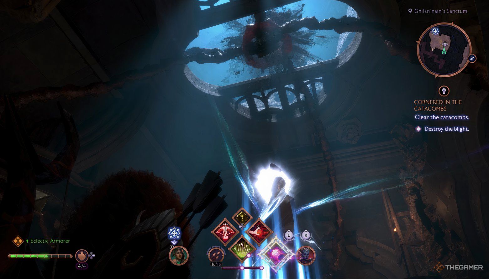 Blight above statue in the catacombs in Dragon Age The Veilguard