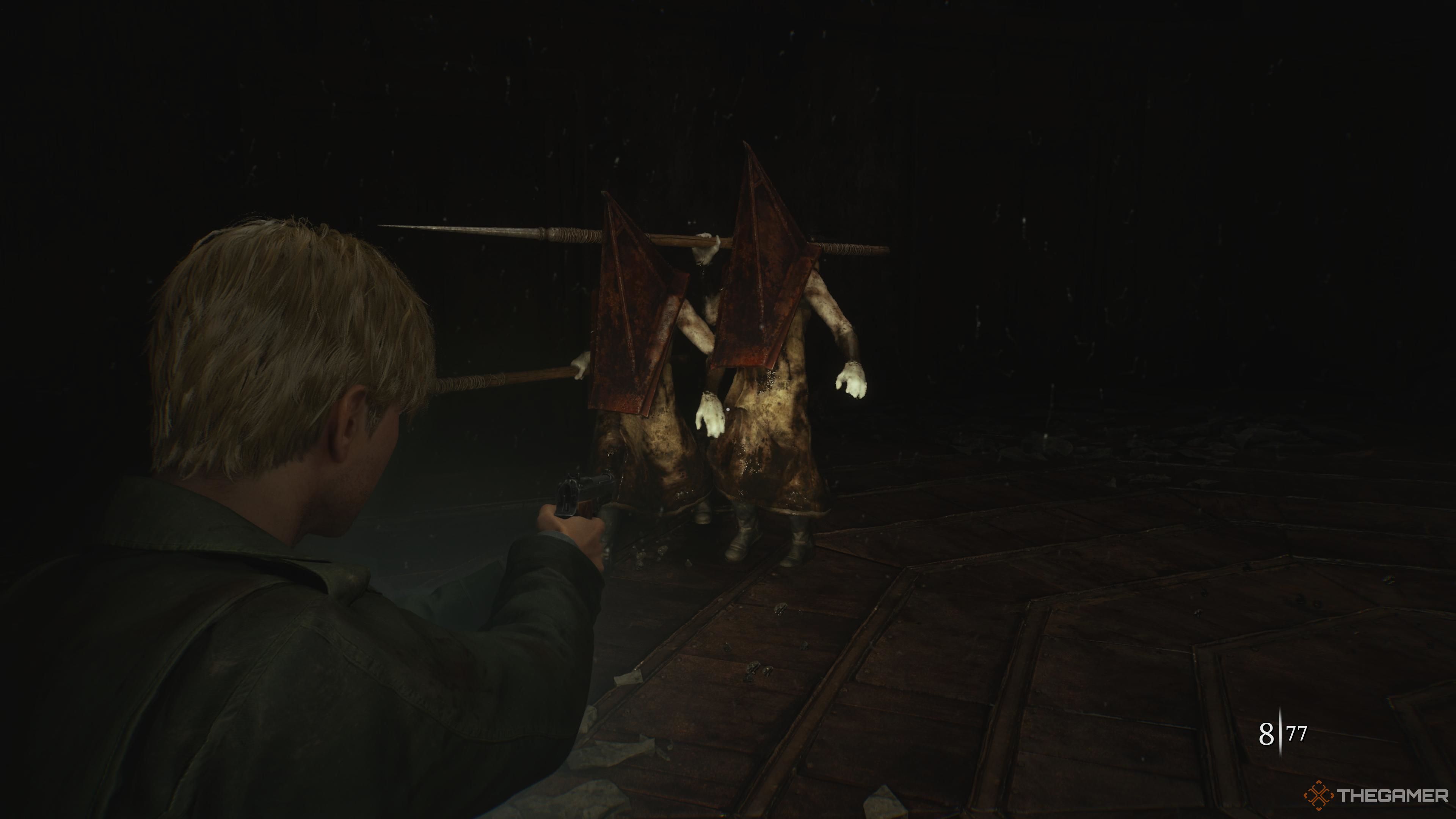 Silent Hill 2. Clustering the Pyramid Heads together.