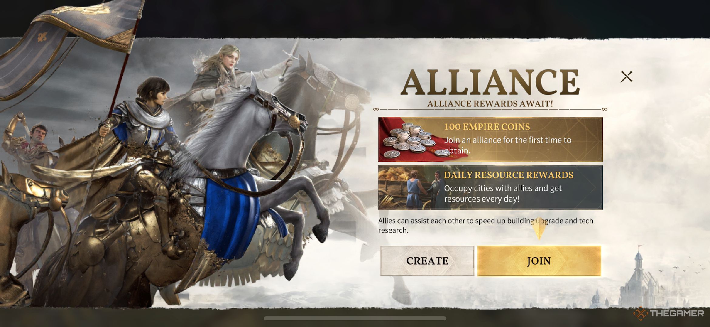 The alliance join and create screen being shown for the first time in Age of Empires Mobile.