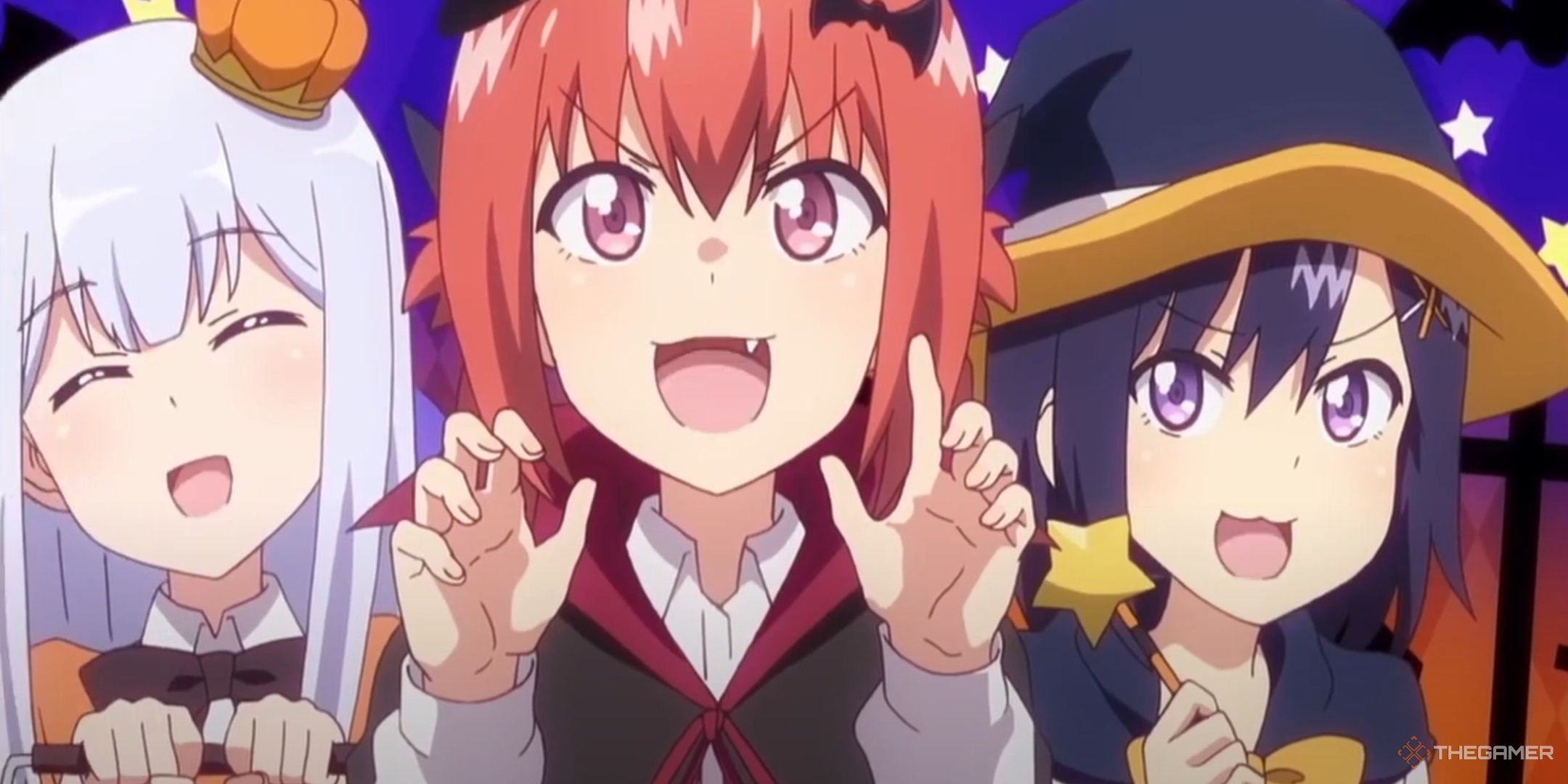 The girls from Gabriel Dropout trick or treating.