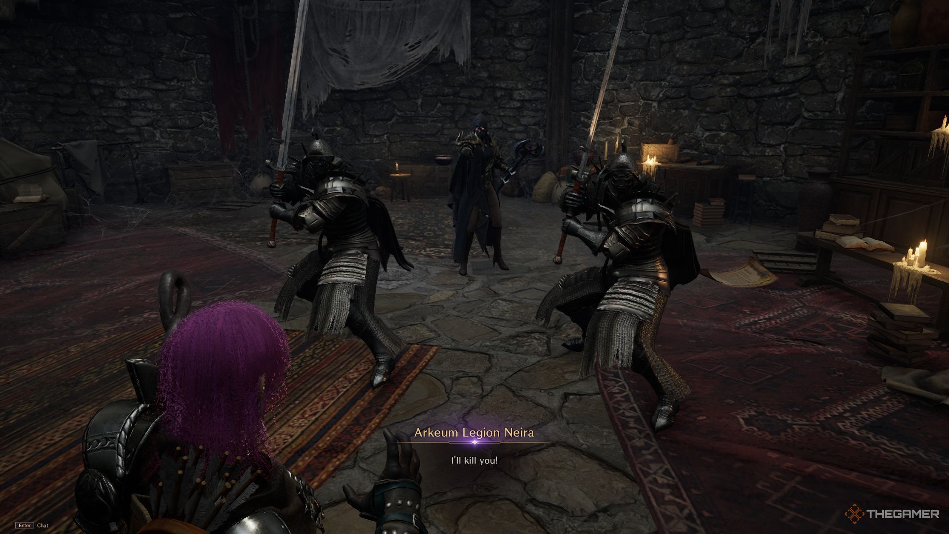The player is facing off against the Arkheum Legion.