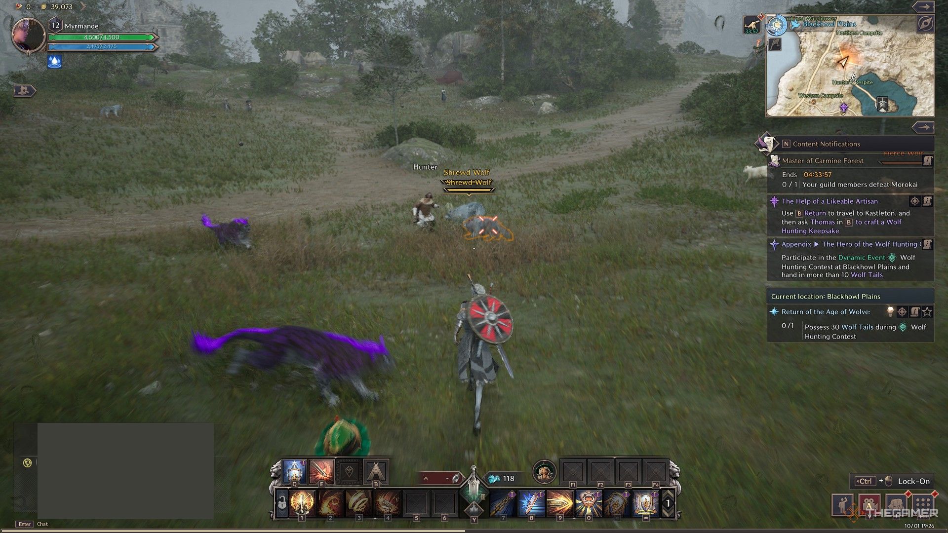 a hunter under attack by wolves on the blackhowl plains in throne and liberty.