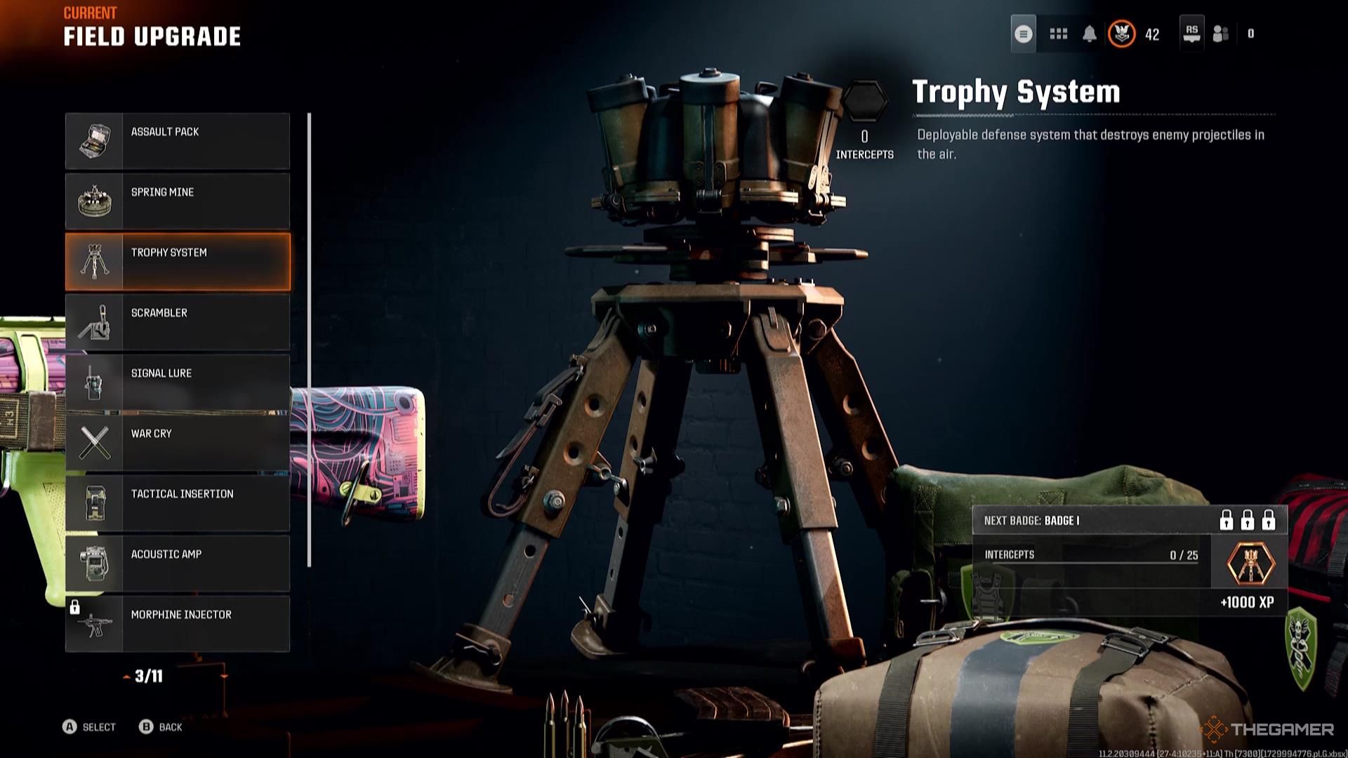 The Trophy System Field Upgrade in the menus of Call of Duty: Black Ops 6.