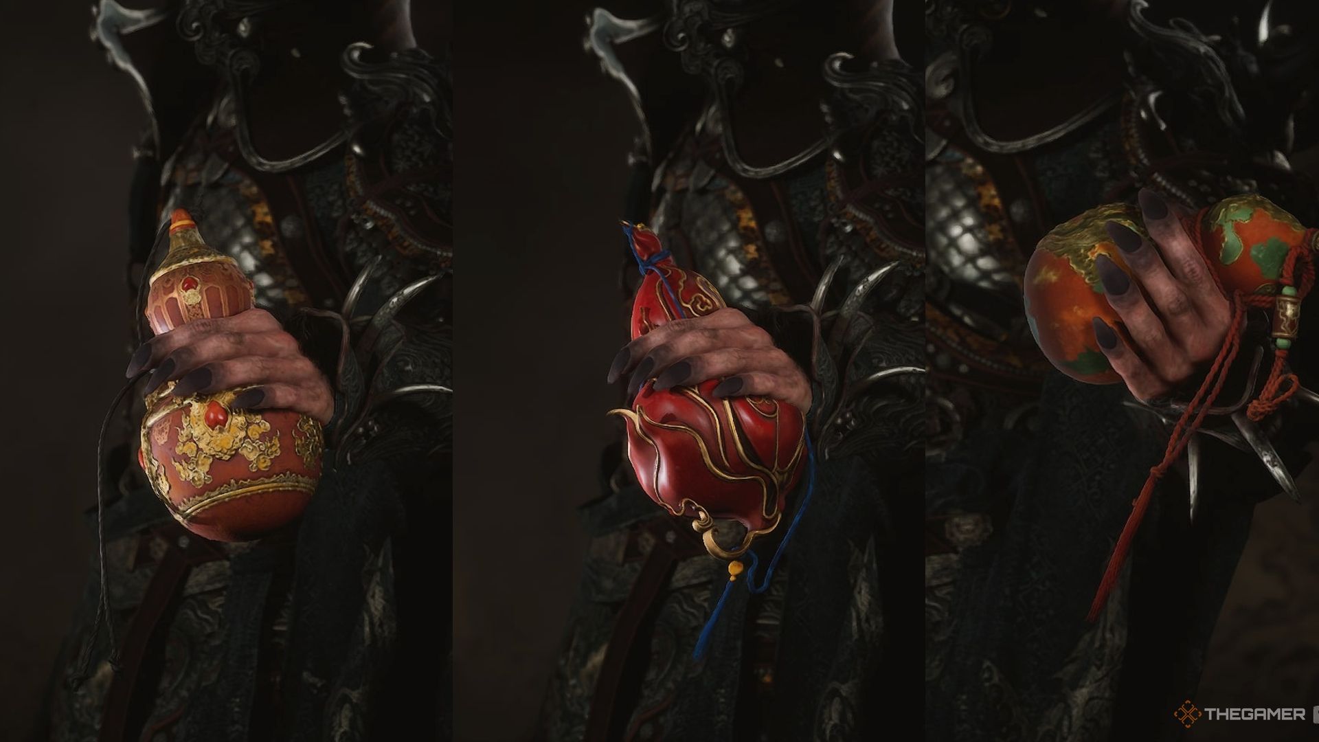 The Destined One holding three Gourds in their hands in Black Myth: Wukong. 