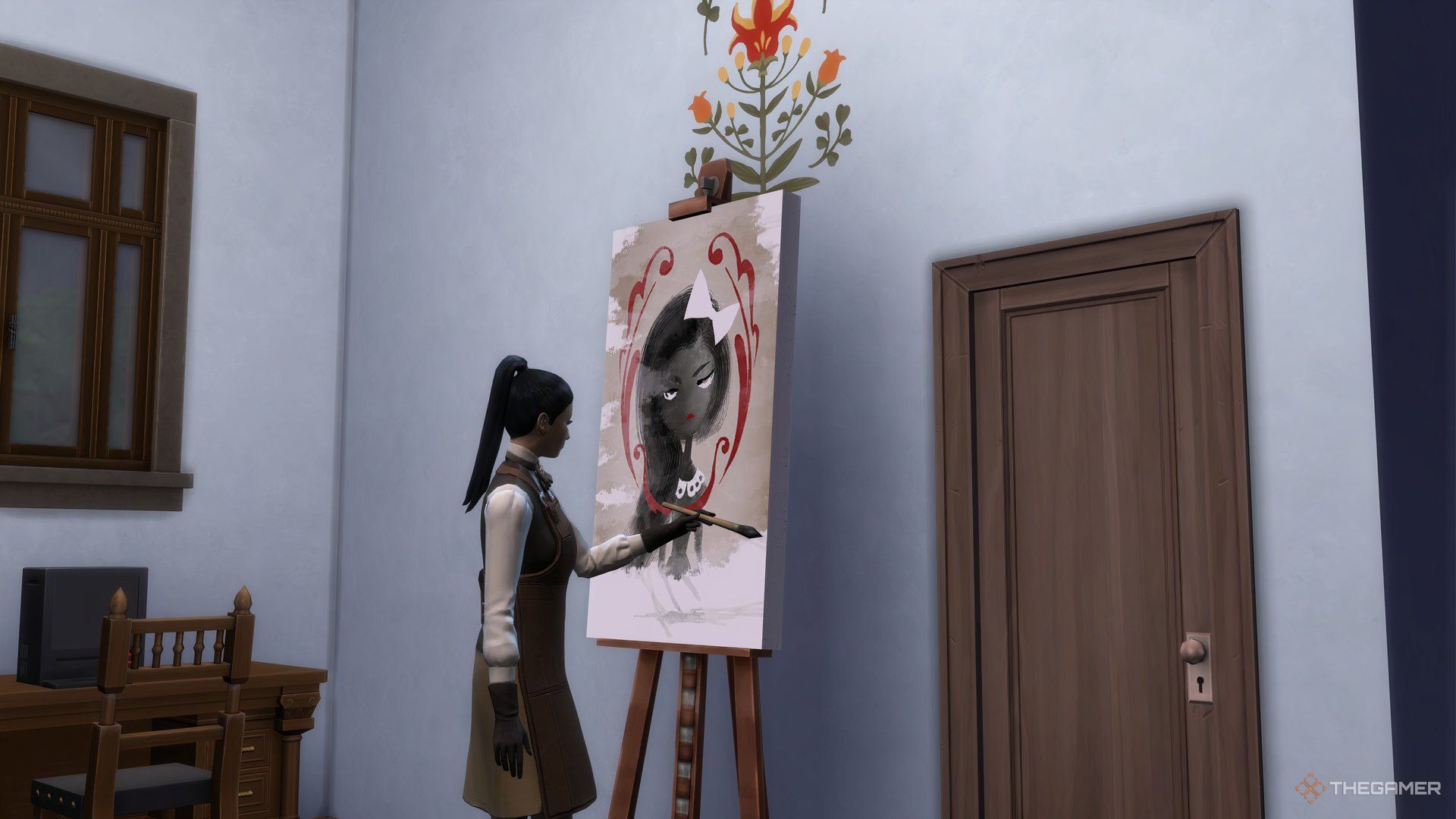 A Sim painting a sad painting in The Sims 4.