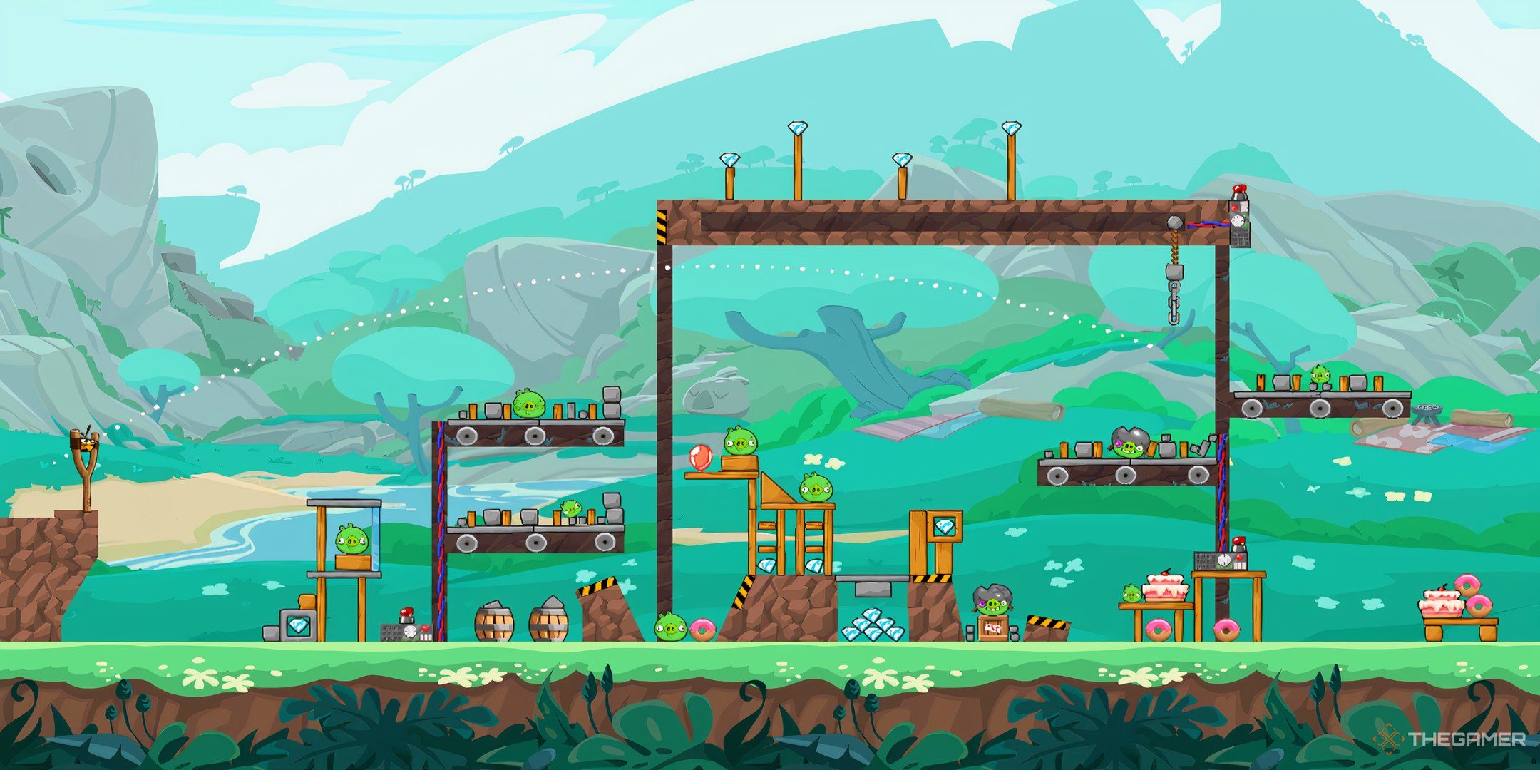 Angry Birds Friends level 60 with Bubbles ready to be shot.