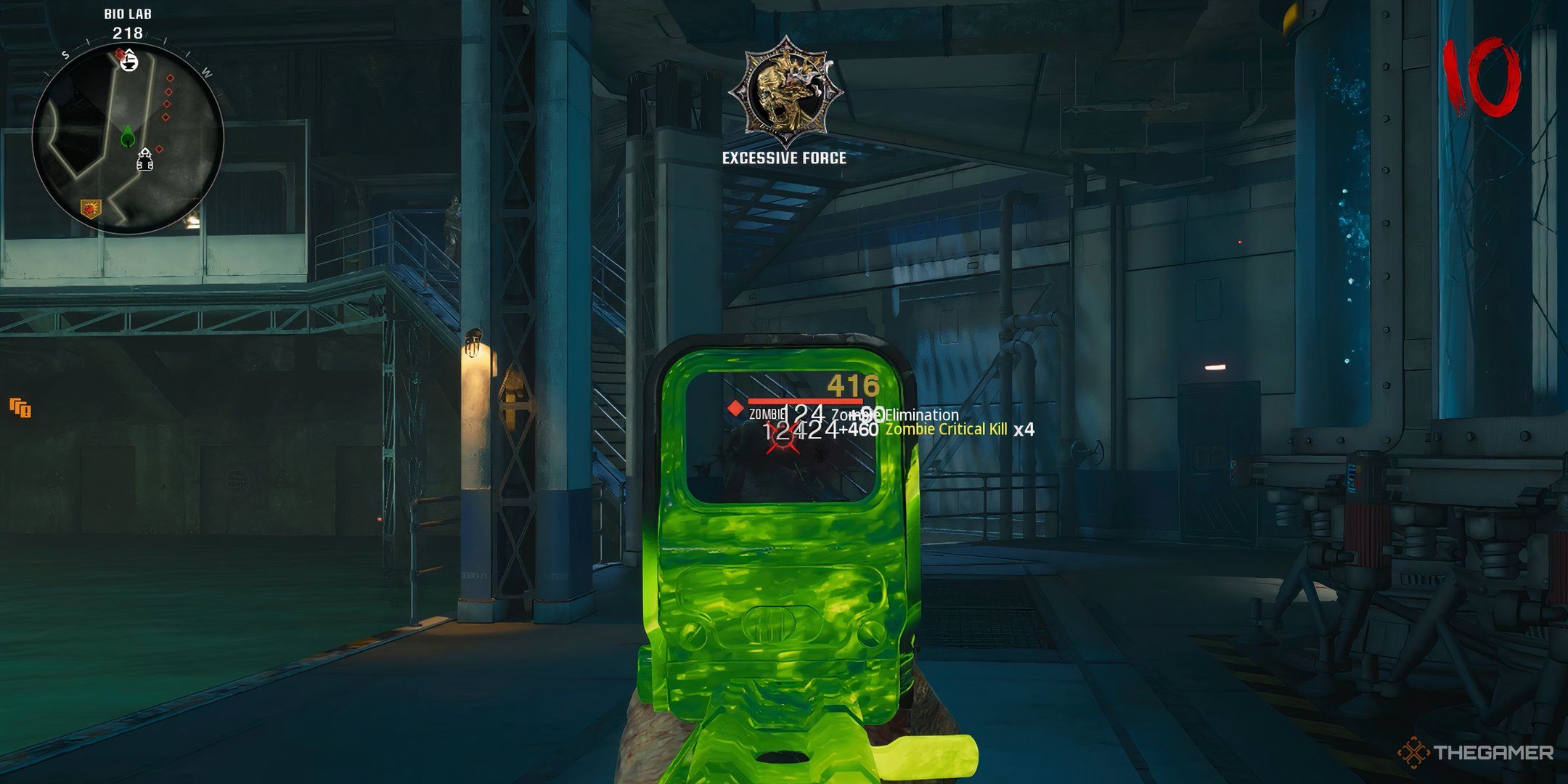 Aiming at zombies in Terminus' Bio Lab in Call Of Duty Black Ops 6 Zombies.